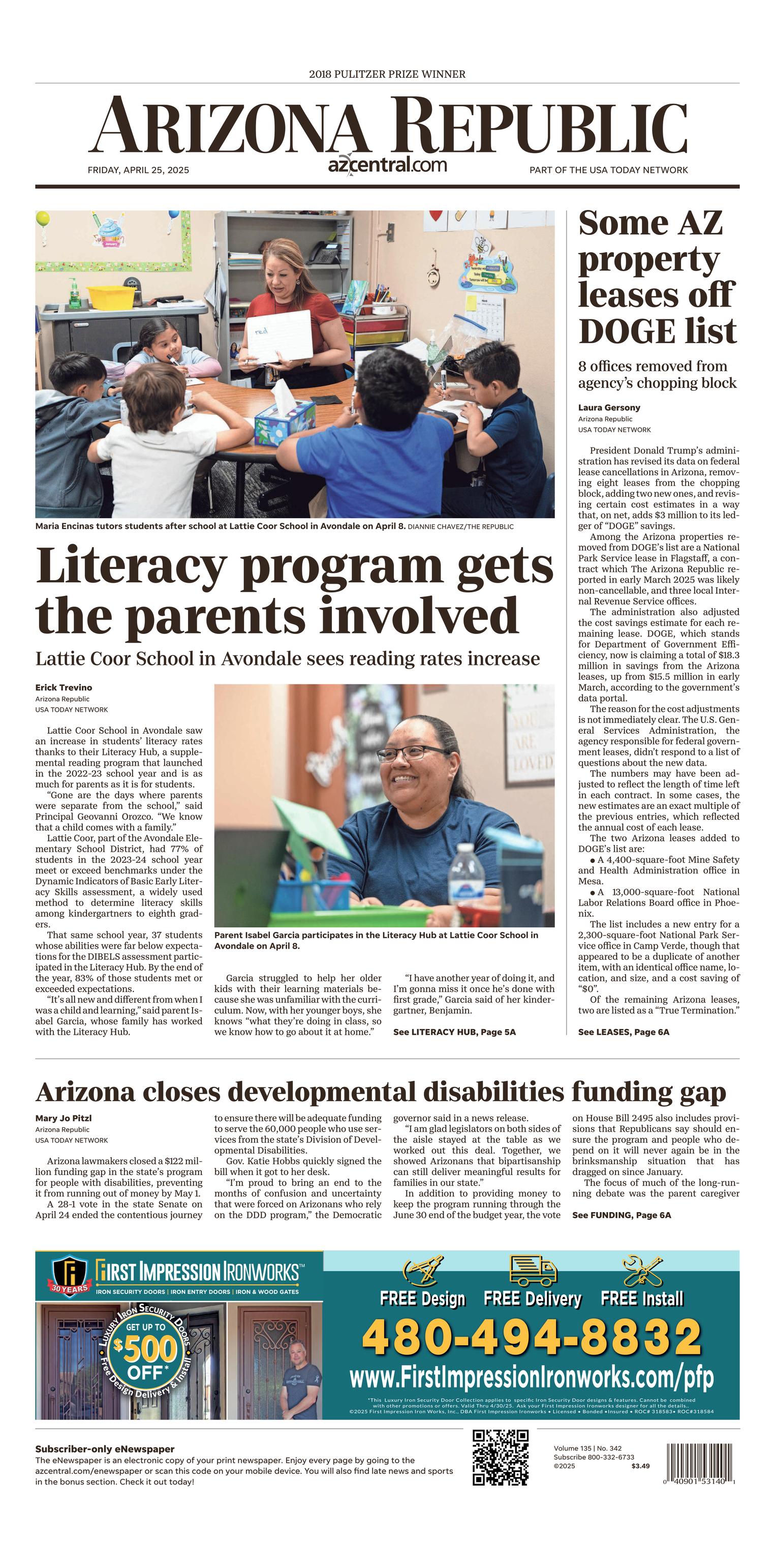 Prima-pagina-The-Arizona-Republic-oggi-edizione-di-oggi-20250425