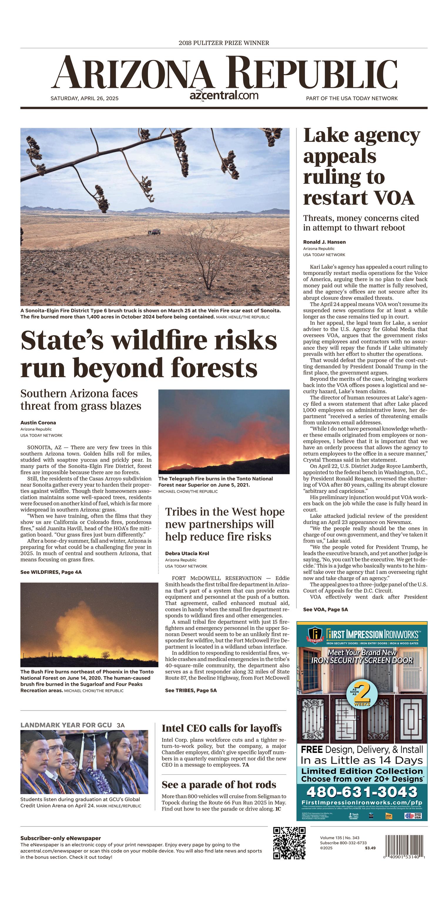 Prima-pagina-The-Arizona-Republic-oggi-edizione-di-oggi-20250426