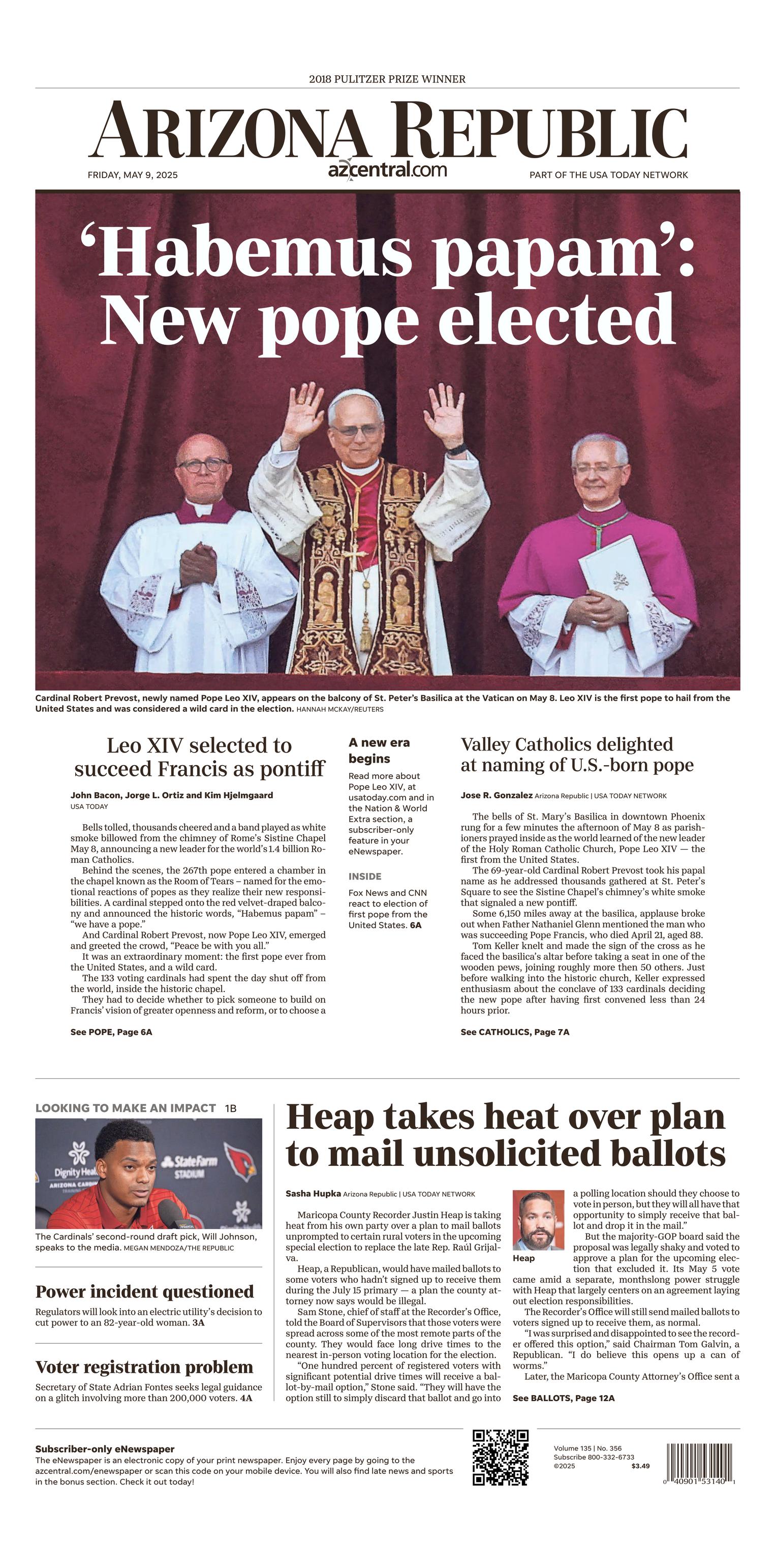Prima-pagina-The-Arizona-Republic-oggi-edizione-di-oggi-20250509