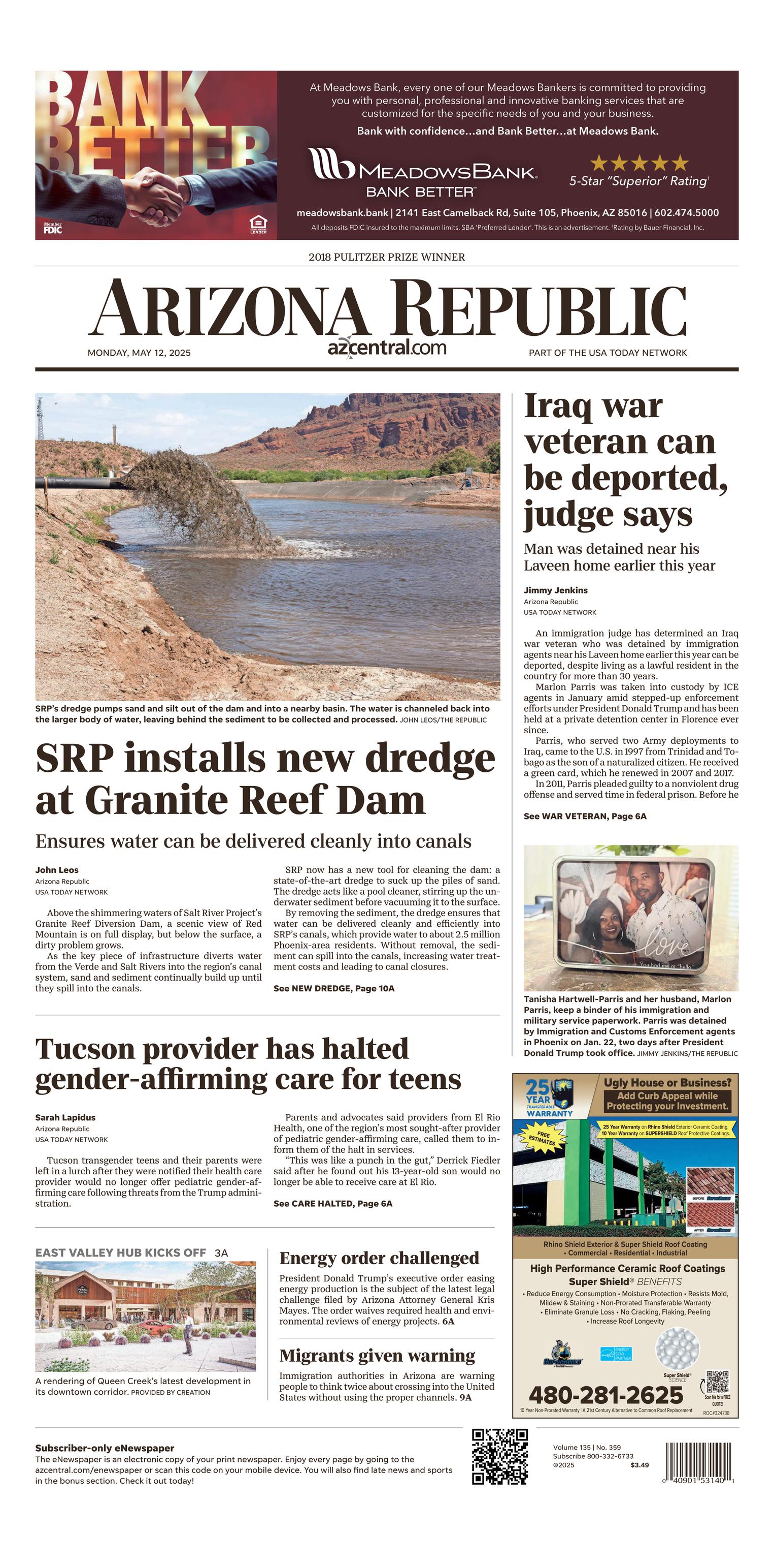 Prima-pagina-The-Arizona-Republic-oggi-edizione-di-oggi-20250512