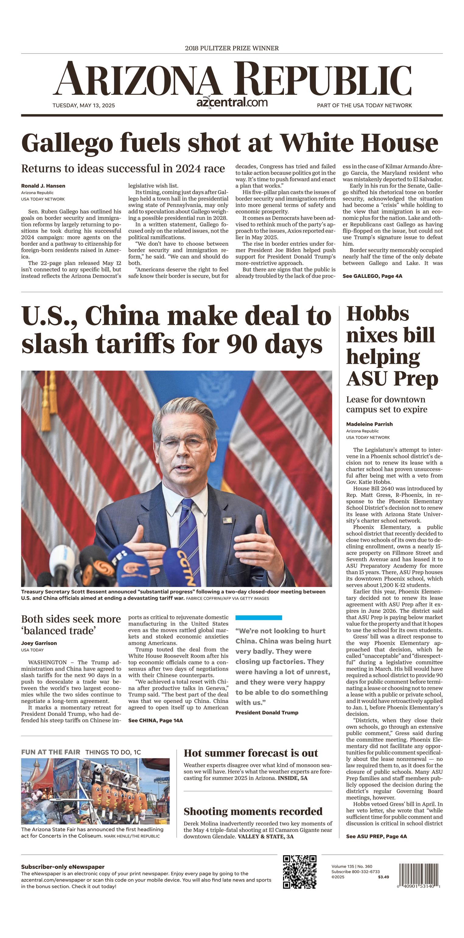 Prima-pagina-The-Arizona-Republic-oggi-edizione-di-oggi-20250513