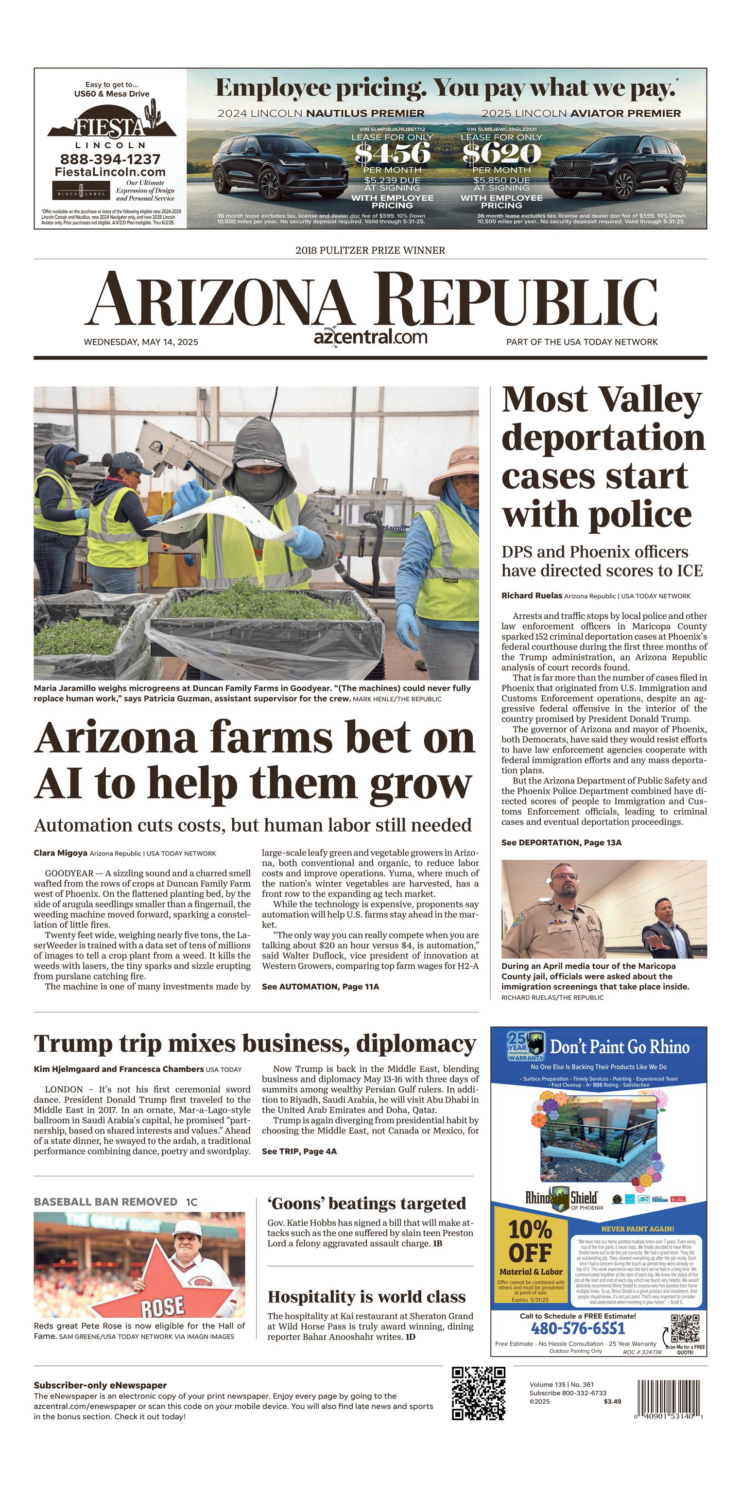 Prima-pagina-The-Arizona-Republic-oggi-edizione-di-oggi-20250514