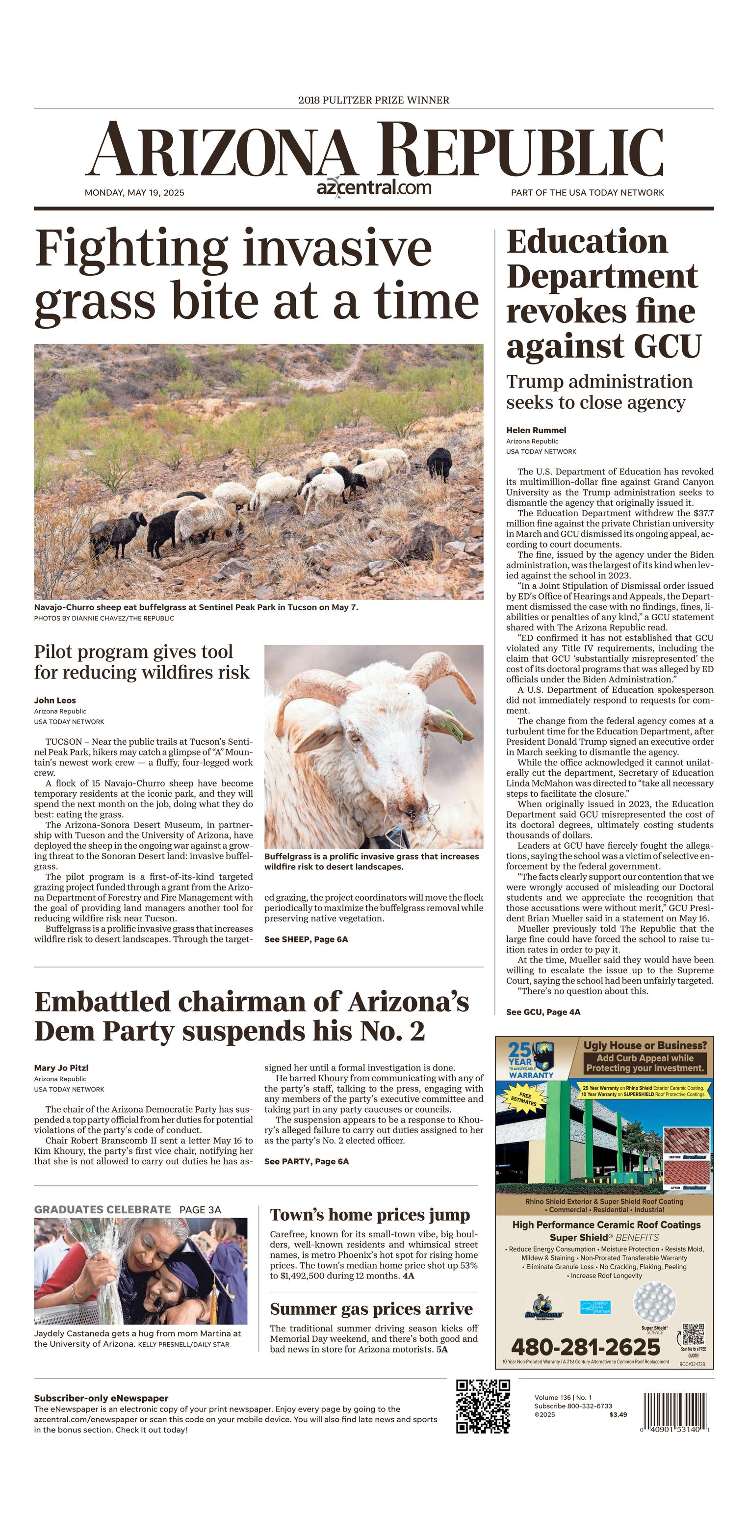 Prima-pagina-The-Arizona-Republic-oggi-edizione-di-oggi-20250519