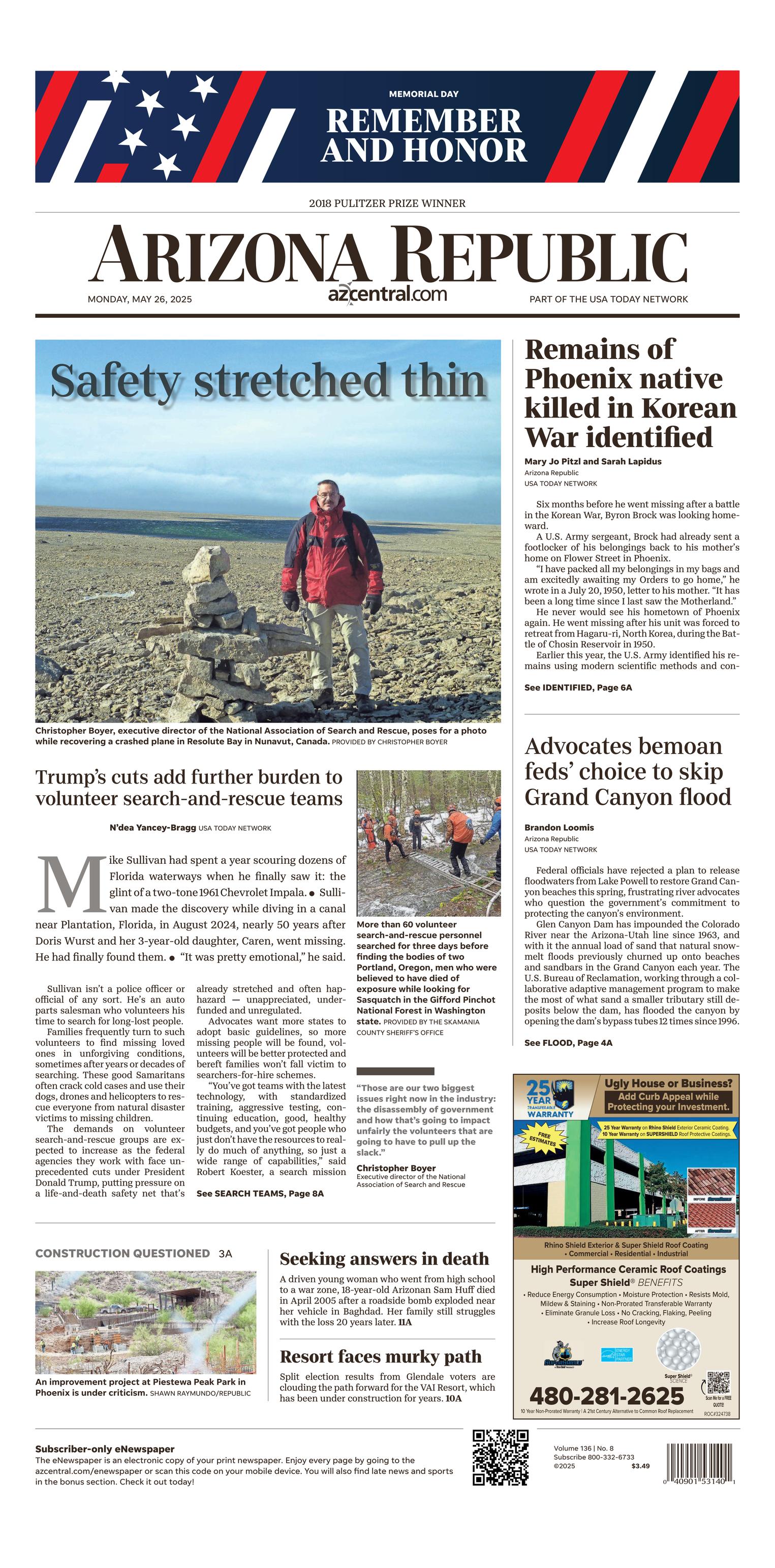 Prima-pagina-The-Arizona-Republic-oggi-edizione-di-oggi-20250526