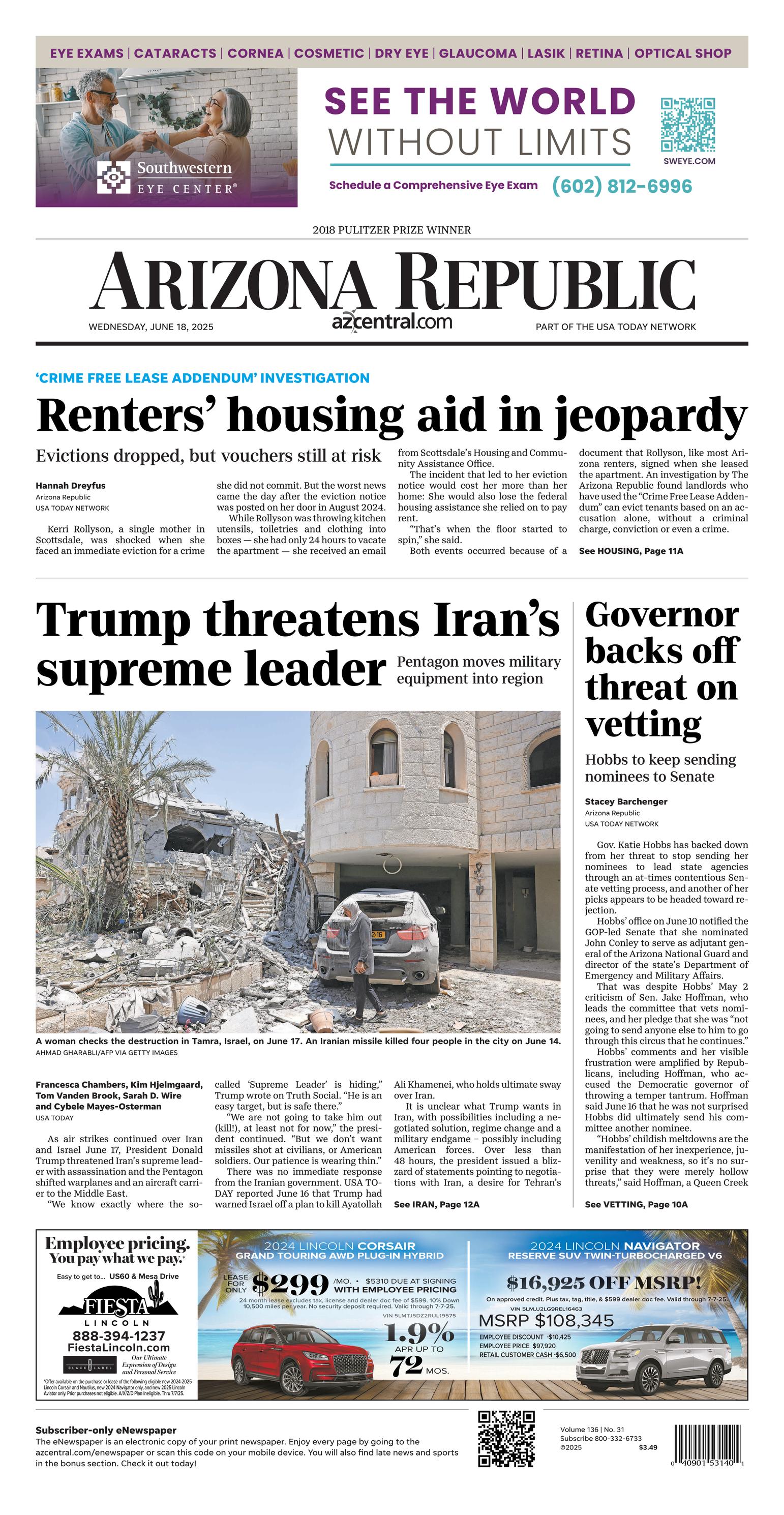 Prima-pagina-The-Arizona-Republic-oggi-edizione-di-oggi-20250618