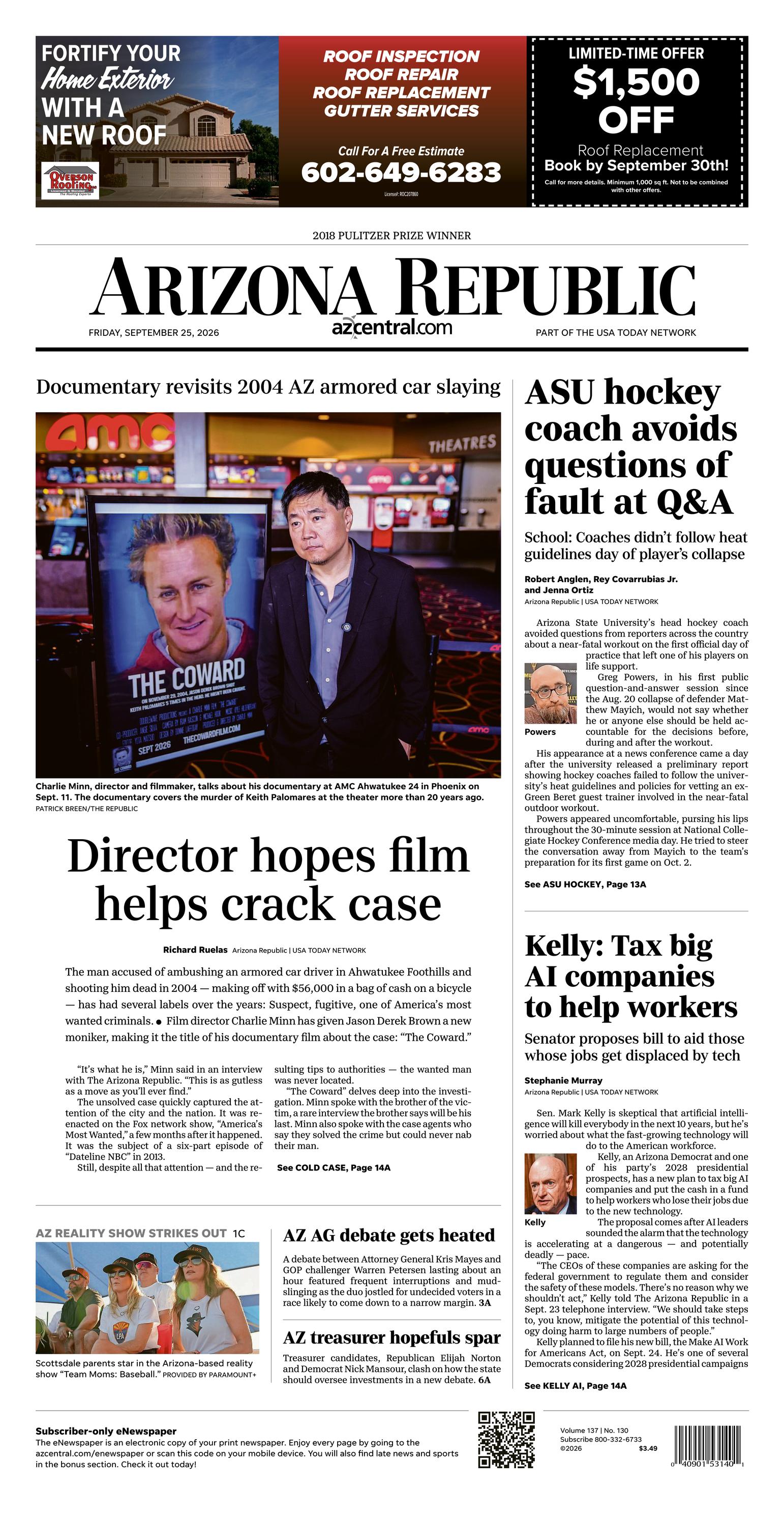 Prima-pagina-The-Arizona-Republic-oggi-edizione-di-oggi-20260925