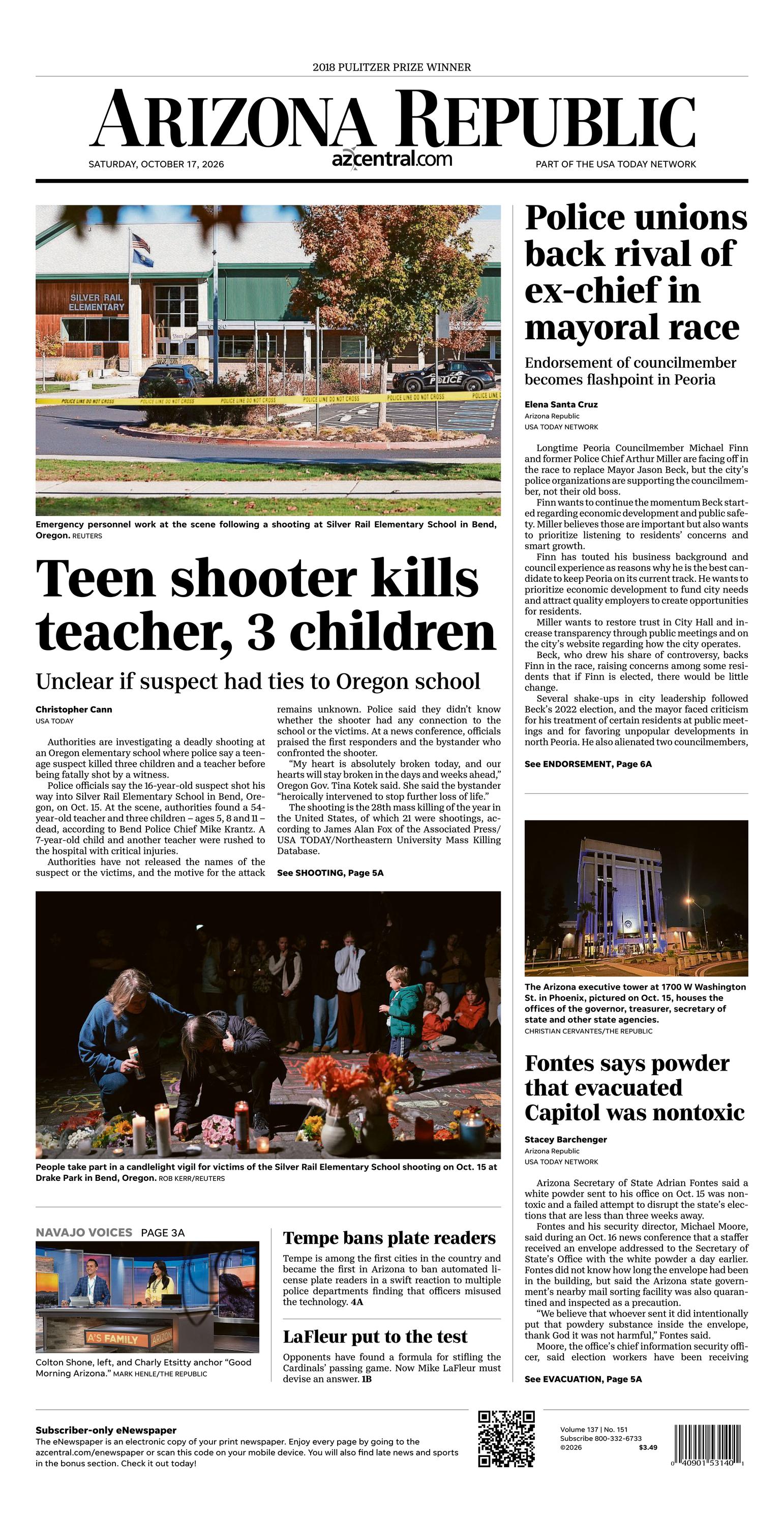 Prima-pagina-The-Arizona-Republic-oggi-edizione-di-oggi-20261017