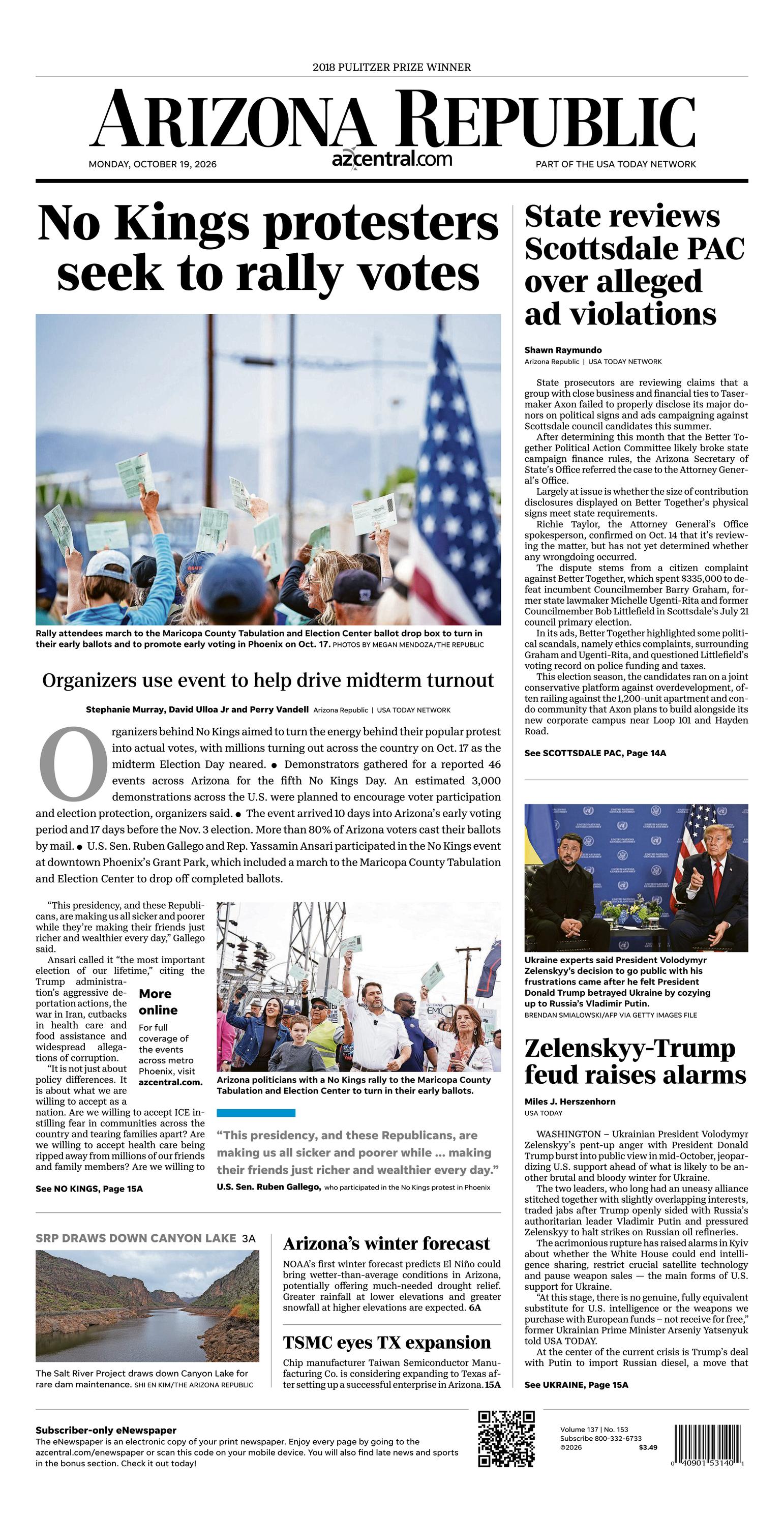 Prima-pagina-The-Arizona-Republic-oggi-edizione-di-oggi-20261019
