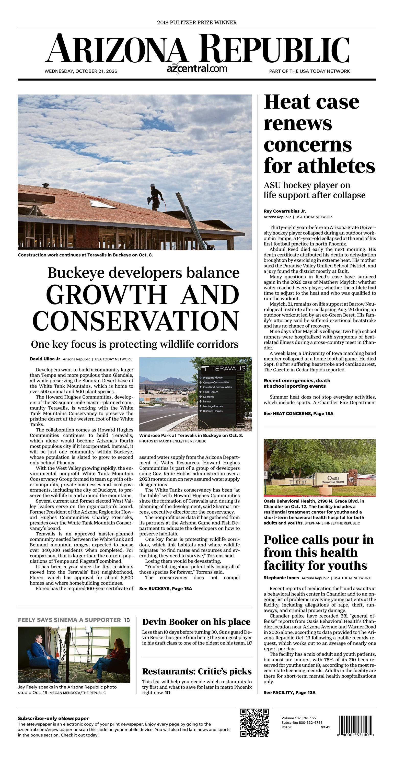 Prima-pagina-The-Arizona-Republic-oggi-edizione-di-oggi-20261021