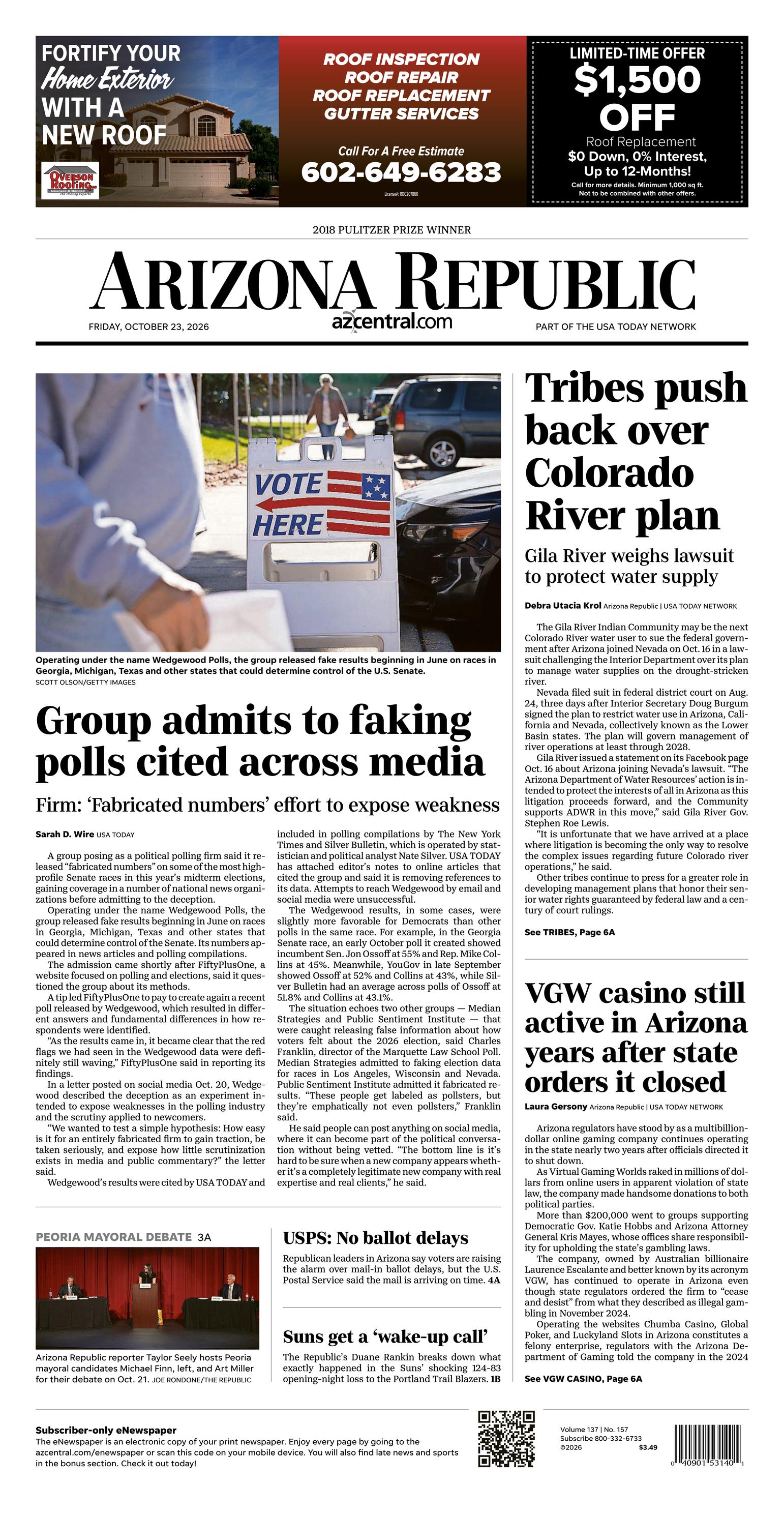 Prima-pagina-The-Arizona-Republic-oggi-edizione-di-oggi-20261023
