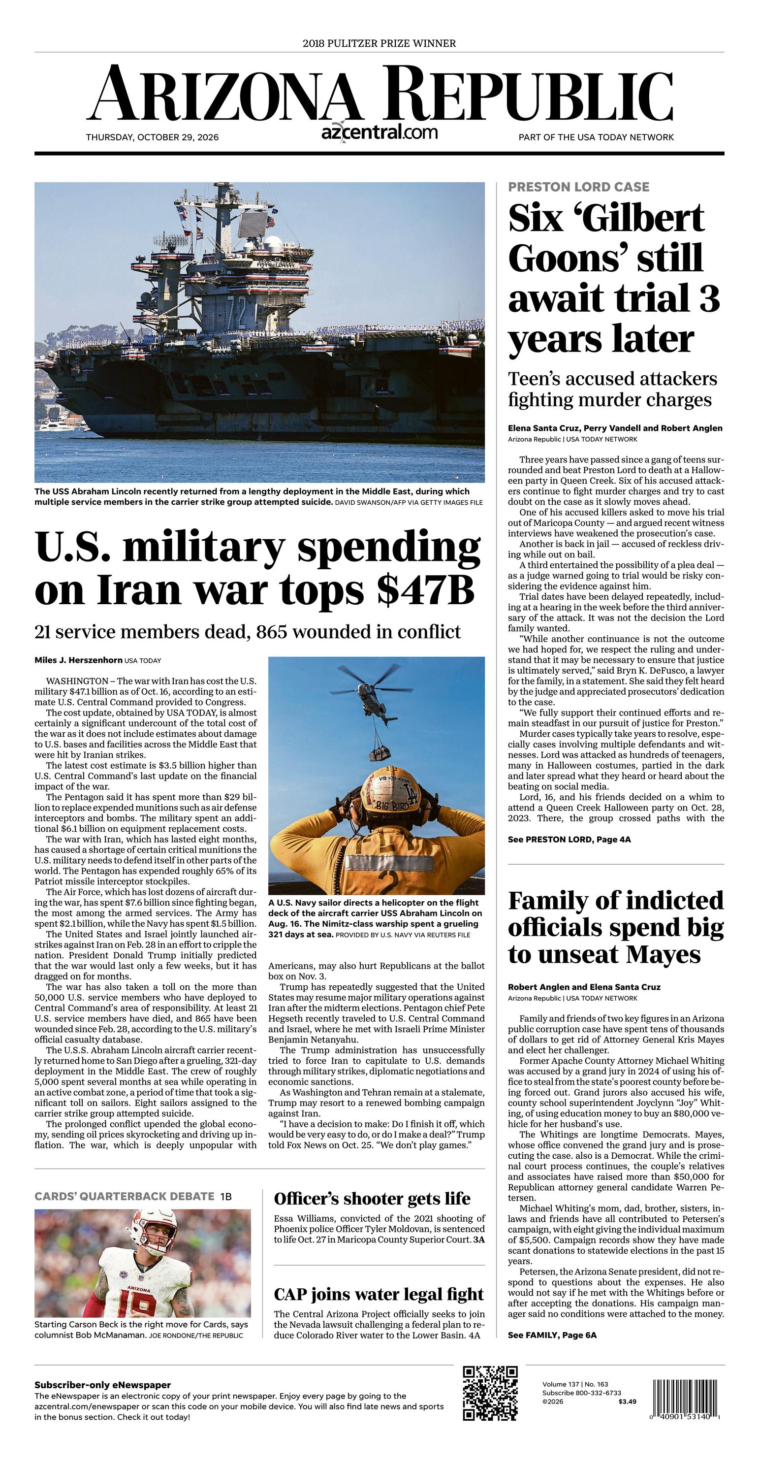 Prima-pagina-The-Arizona-Republic-oggi-edizione-di-oggi-20261029