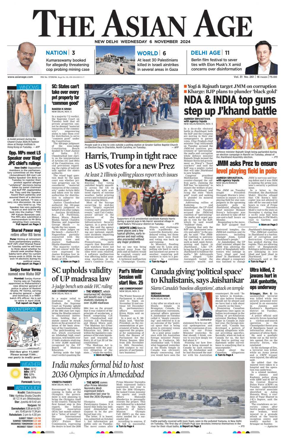 Prima-pagina-The-Asian-Age-oggi-edizione-di-oggi-20241106
