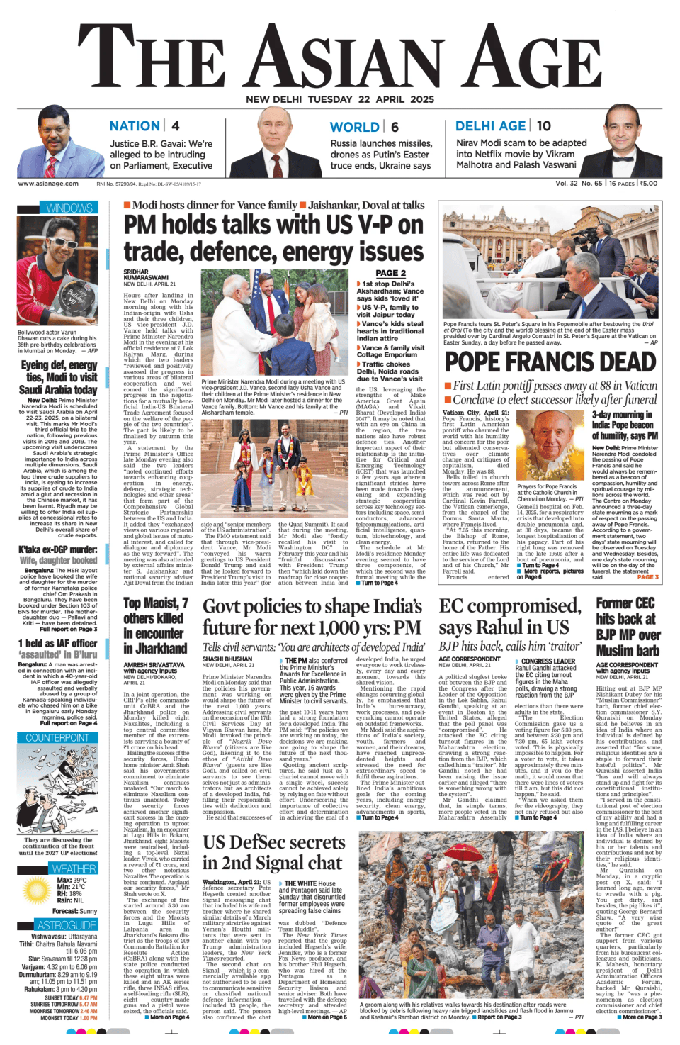 Prima-pagina-The-Asian-Age-oggi-edizione-di-oggi-20250422