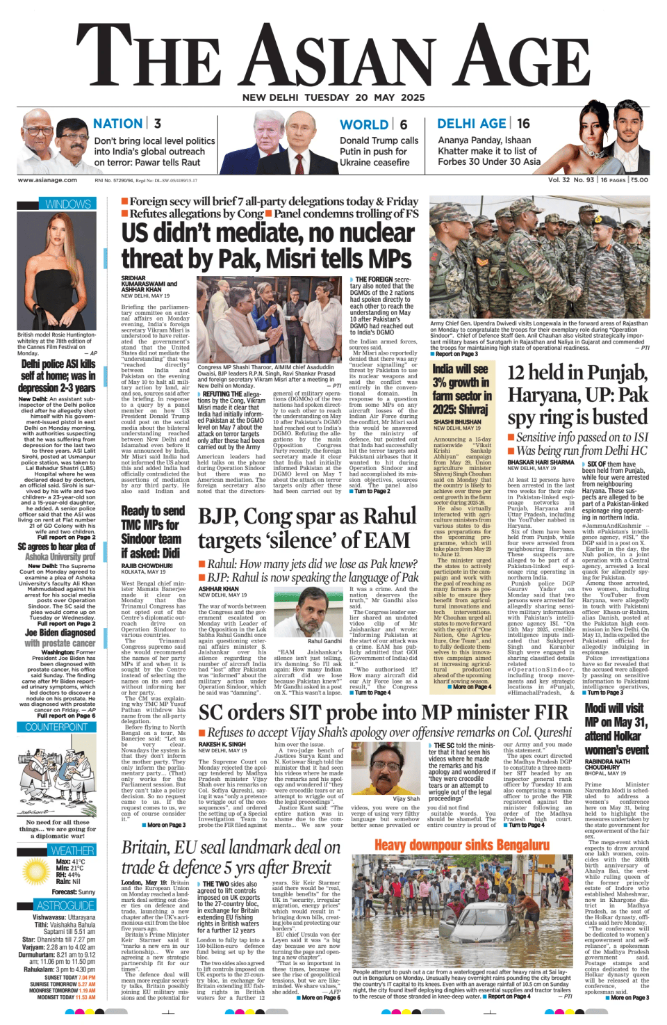 Prima-pagina-The-Asian-Age-oggi-edizione-di-oggi-20250520