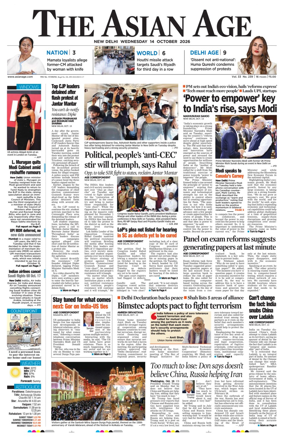 Prima-pagina-The-Asian-Age-oggi-edizione-di-oggi-20261014