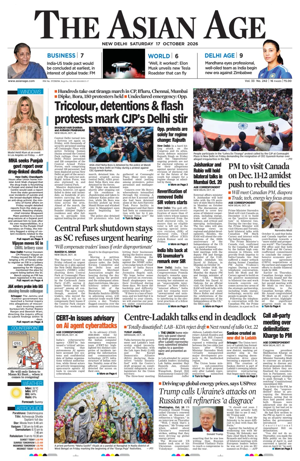 Prima-pagina-The-Asian-Age-oggi-edizione-di-oggi-20261017