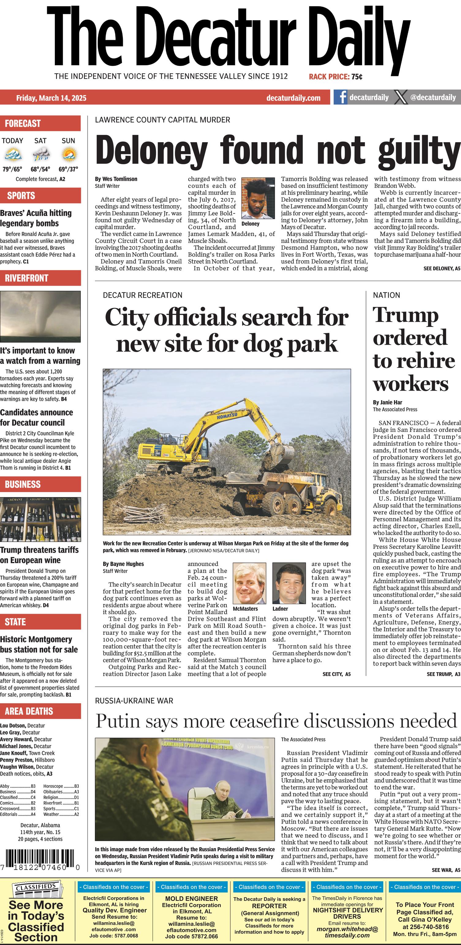 Prima-pagina-The-Decatur-Daily-oggi-edizione-di-oggi-20250314