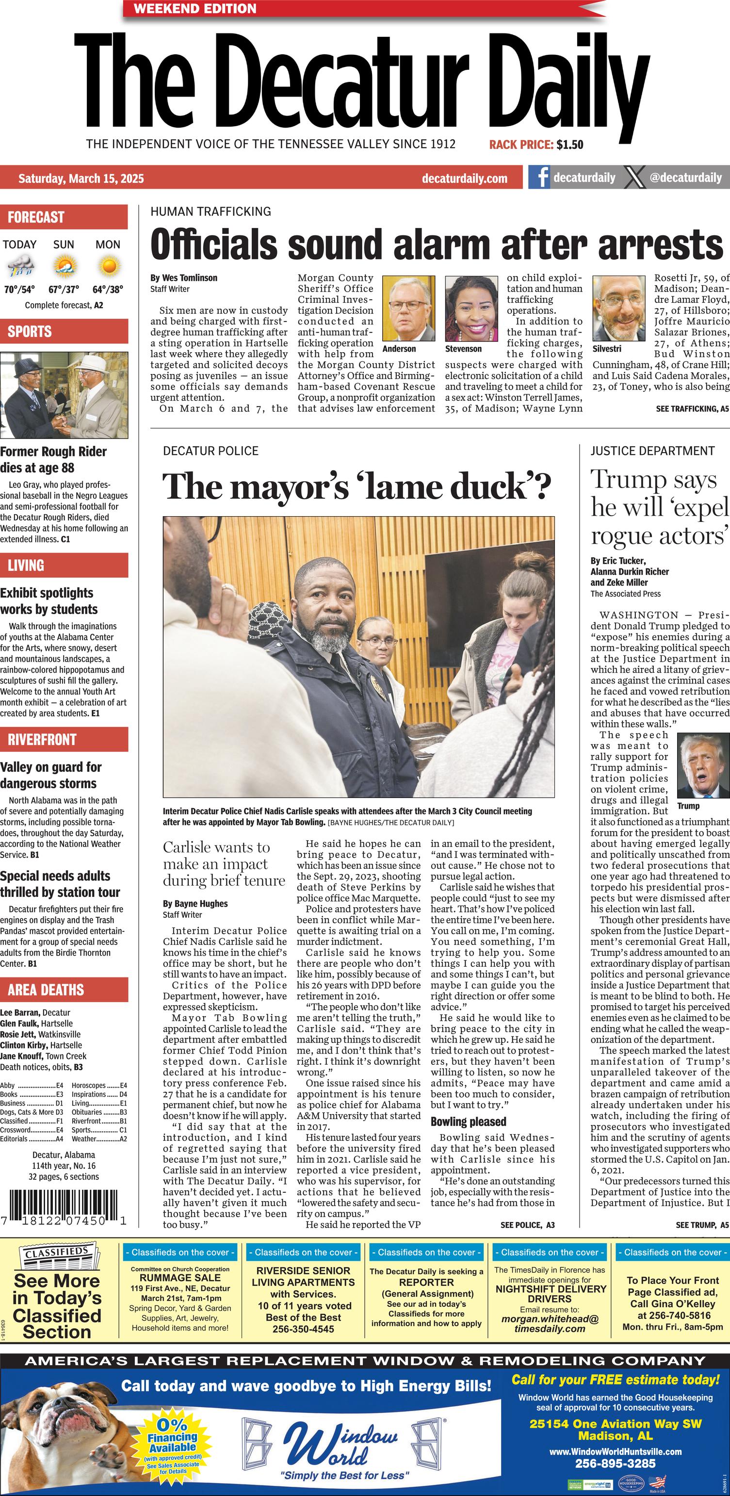 Prima-pagina-The-Decatur-Daily-oggi-edizione-di-oggi-20250315