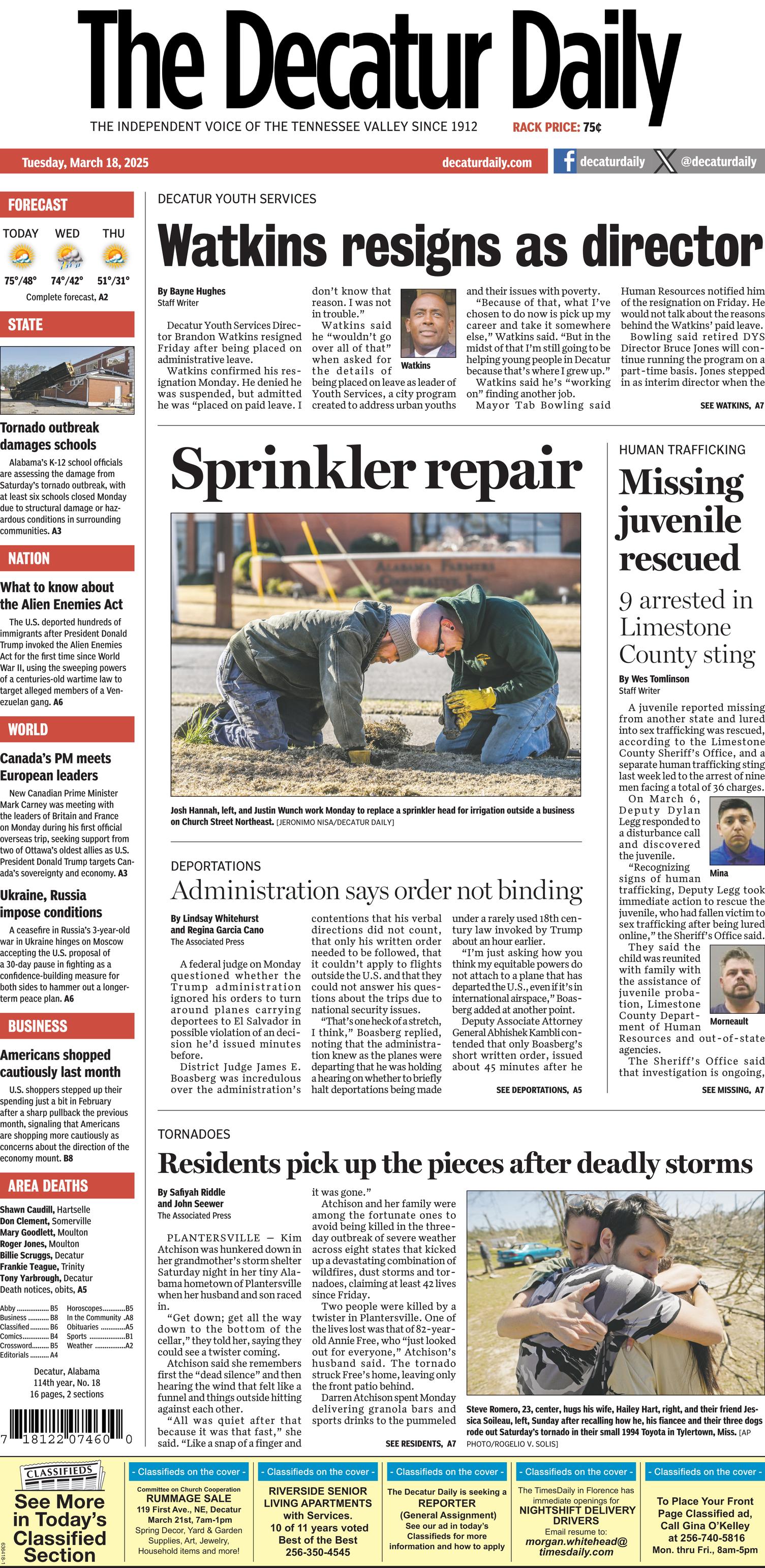 Prima-pagina-The-Decatur-Daily-oggi-edizione-di-oggi-20250318