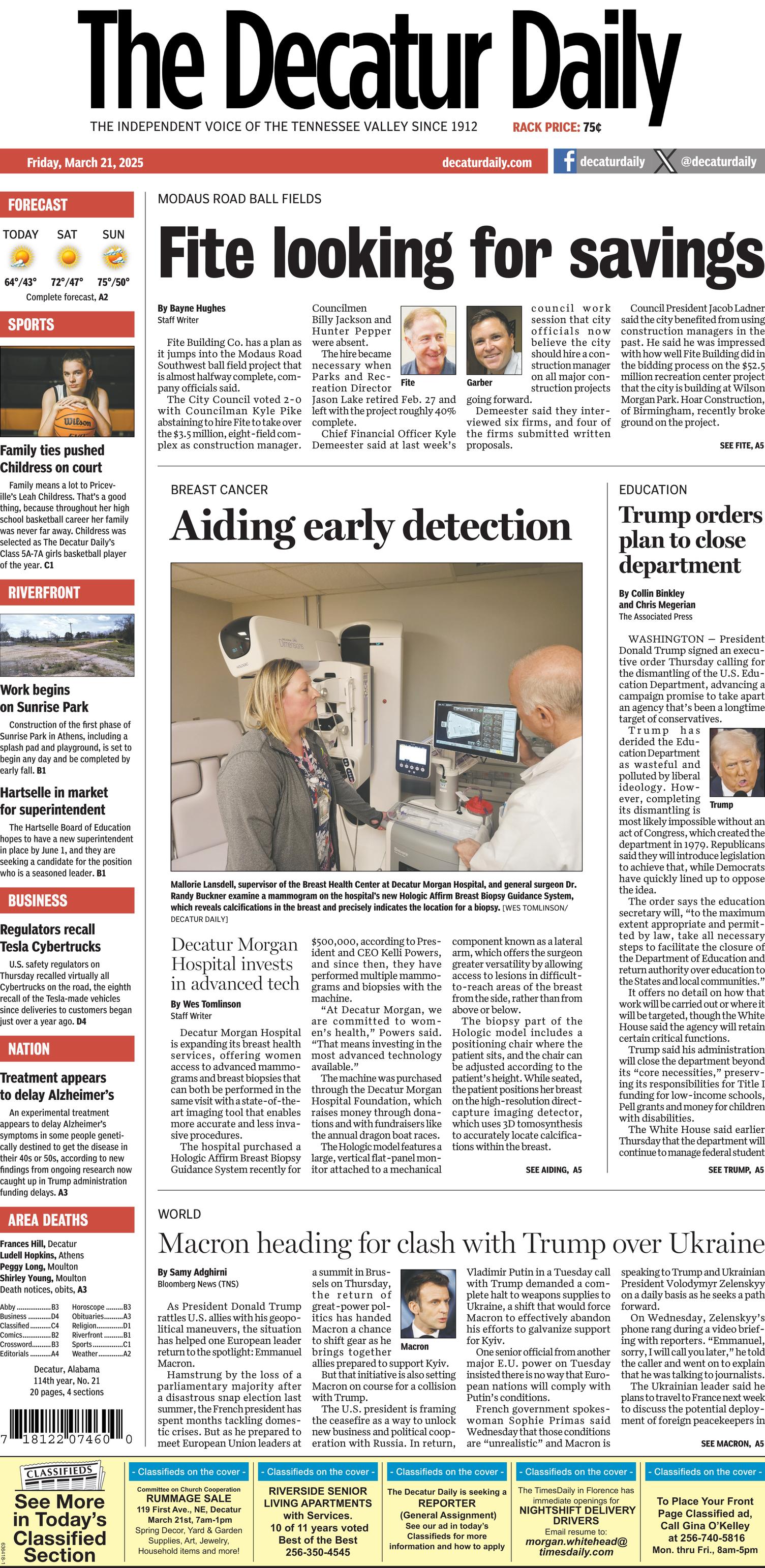Prima-pagina-The-Decatur-Daily-oggi-edizione-di-oggi-20250321