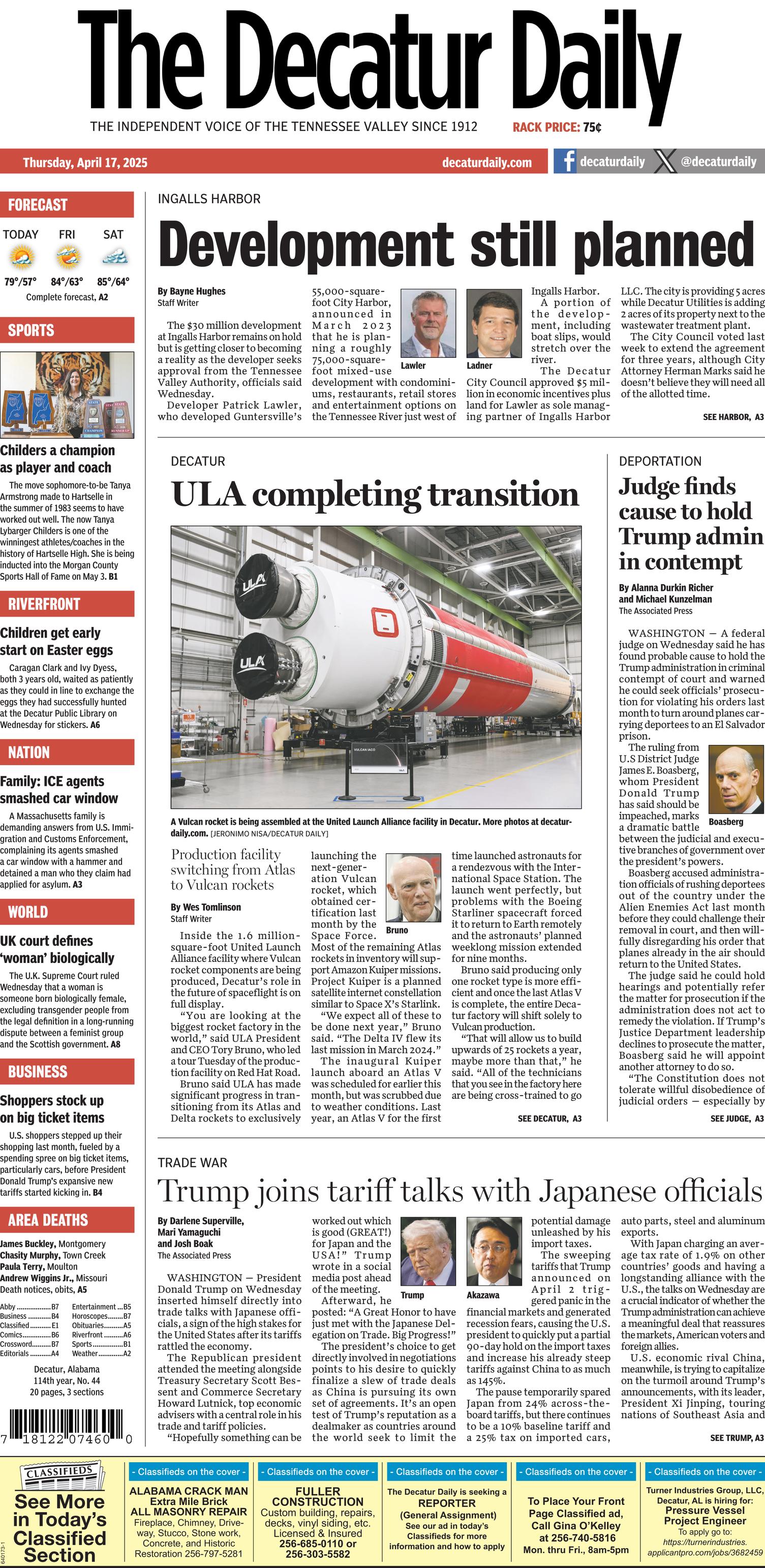 Prima-pagina-The-Decatur-Daily-oggi-edizione-di-oggi-20250417