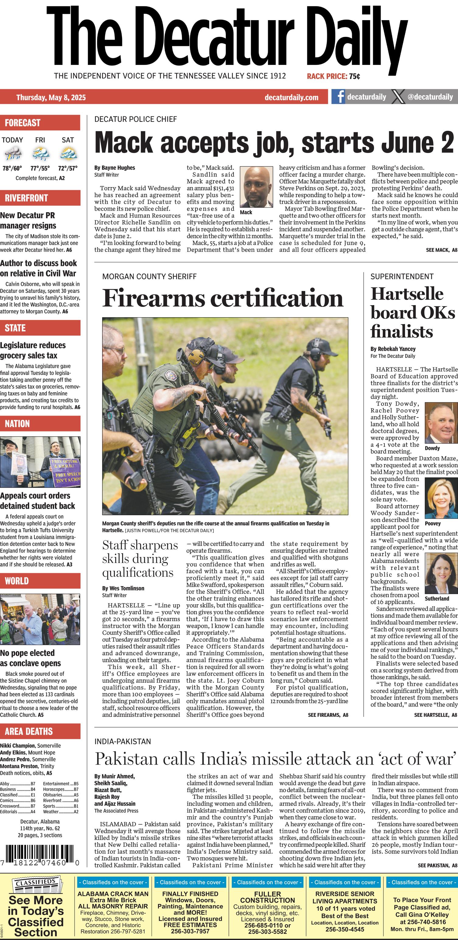 Prima-pagina-The-Decatur-Daily-oggi-edizione-di-oggi-20250508