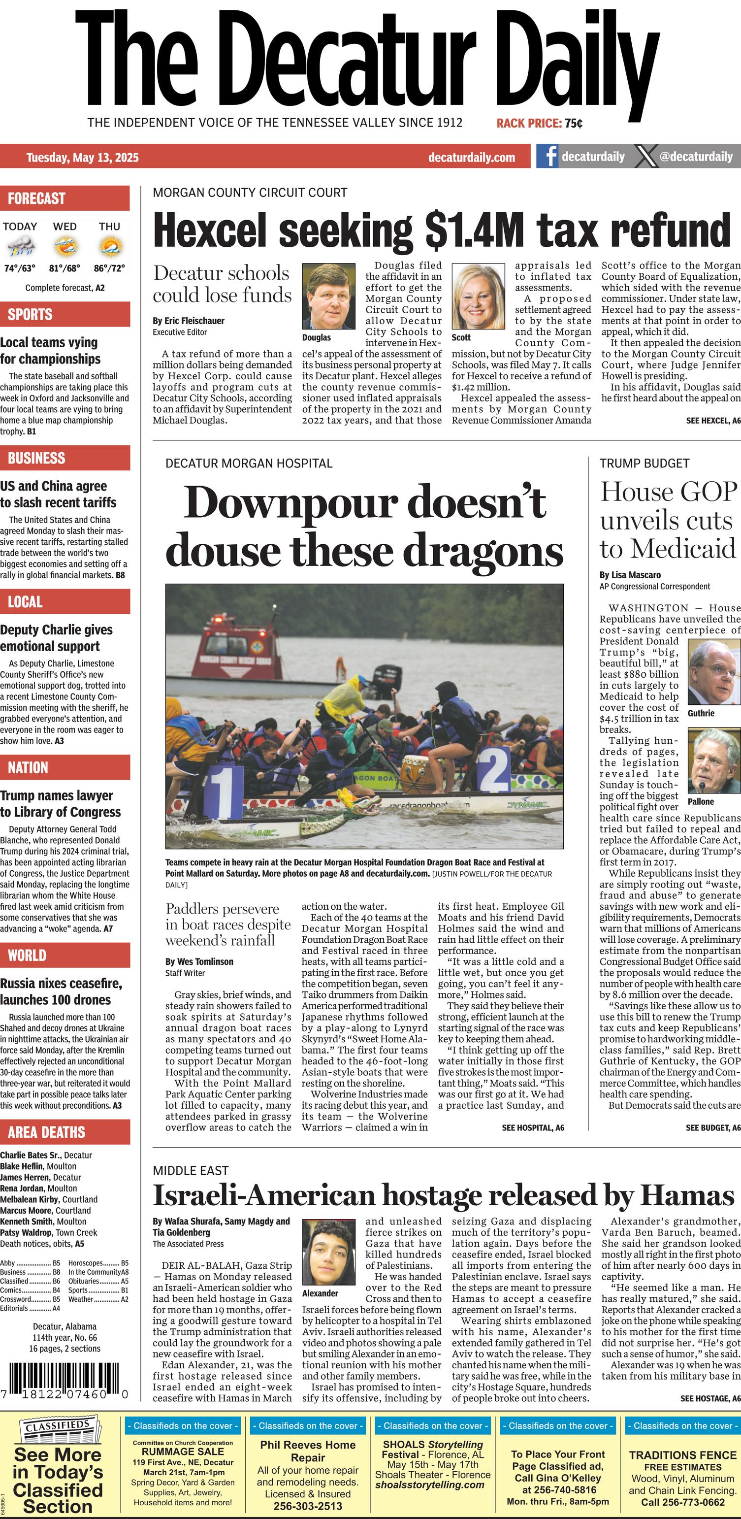 Prima-pagina-The-Decatur-Daily-oggi-edizione-di-oggi-20250513