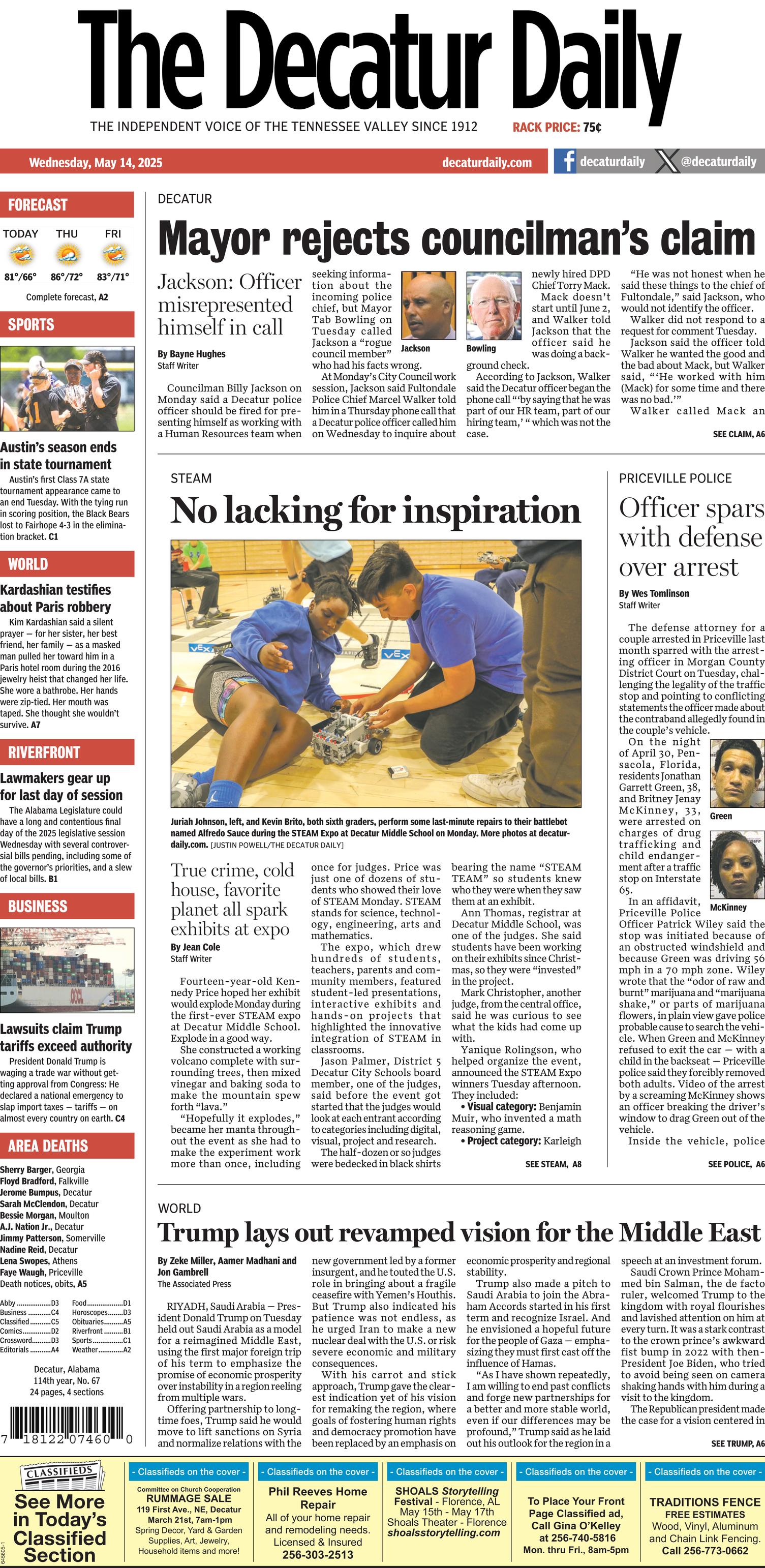 Prima-pagina-The-Decatur-Daily-oggi-edizione-di-oggi-20250514