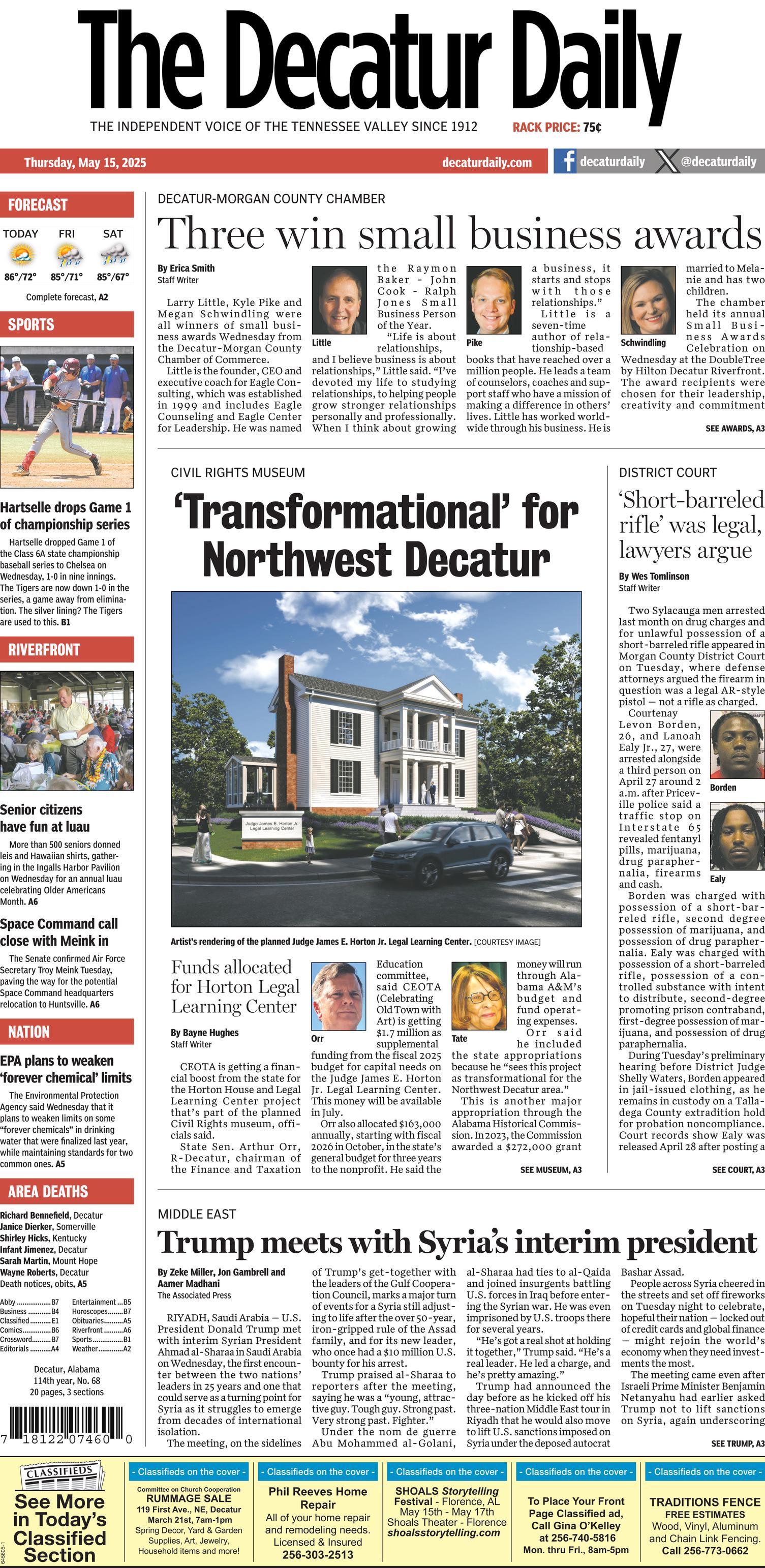 Prima-pagina-The-Decatur-Daily-oggi-edizione-di-oggi-20250515