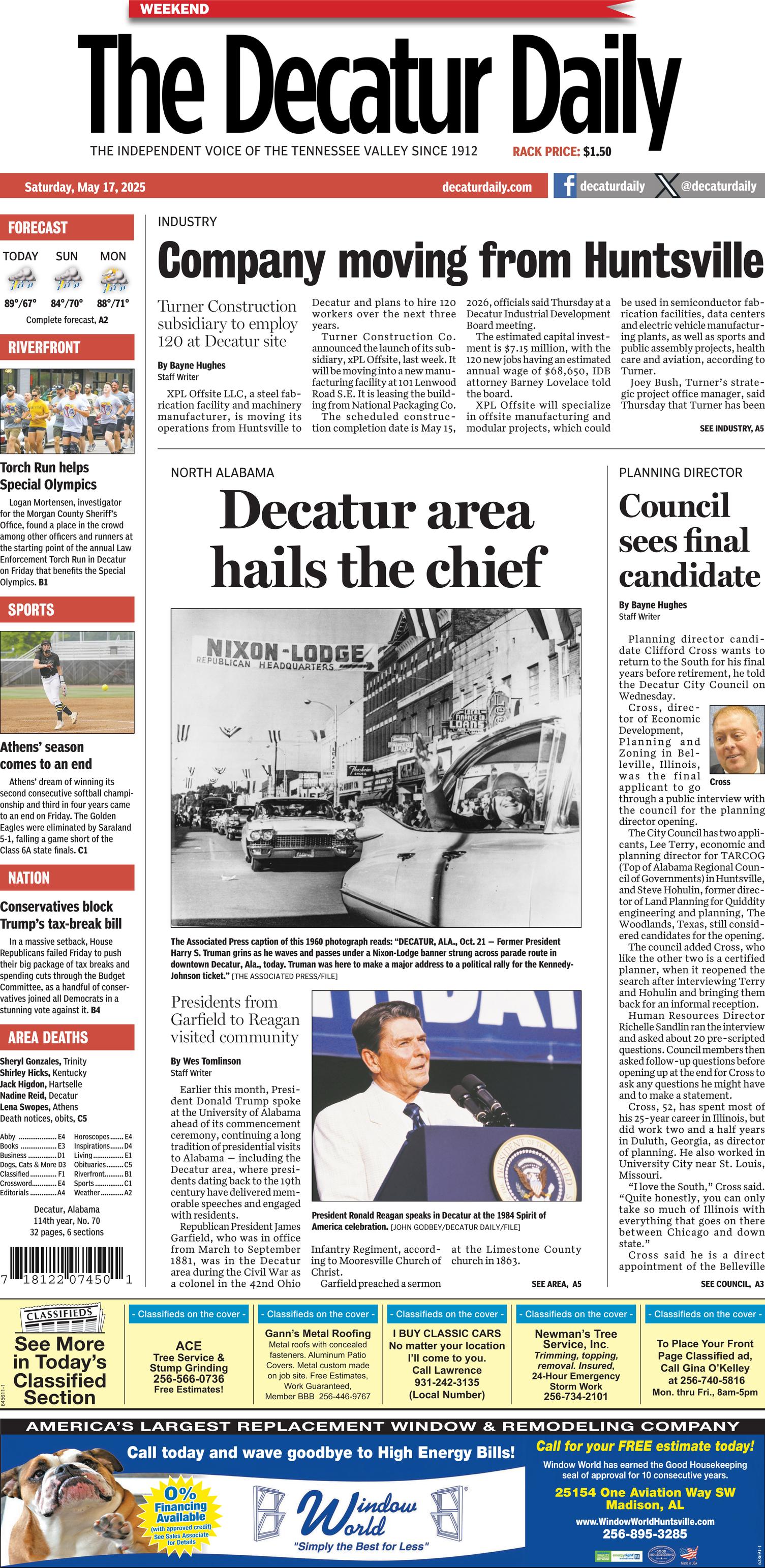 Prima-pagina-The-Decatur-Daily-oggi-edizione-di-oggi-20250517