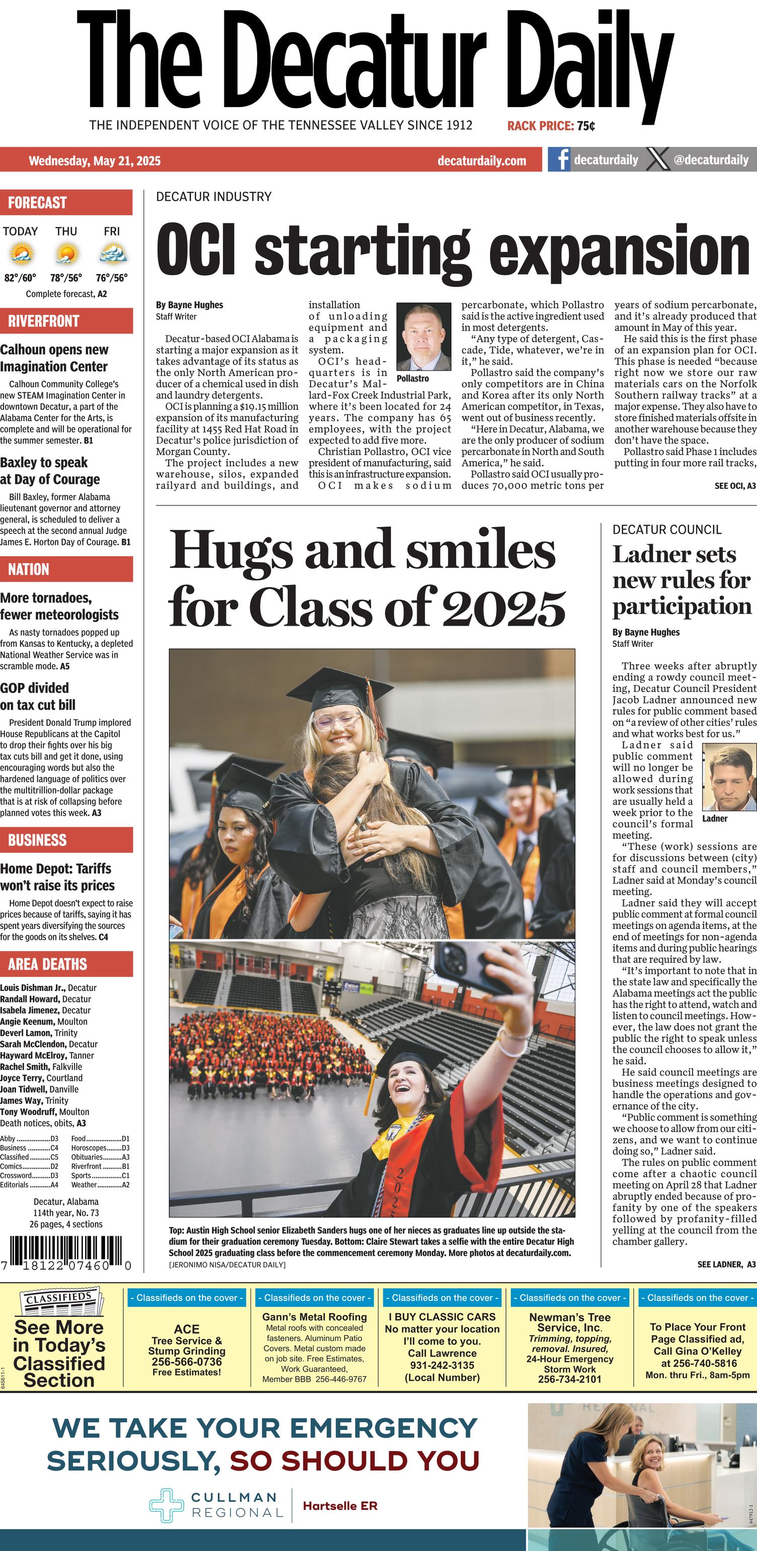 Prima-pagina-The-Decatur-Daily-oggi-edizione-di-oggi-20250521