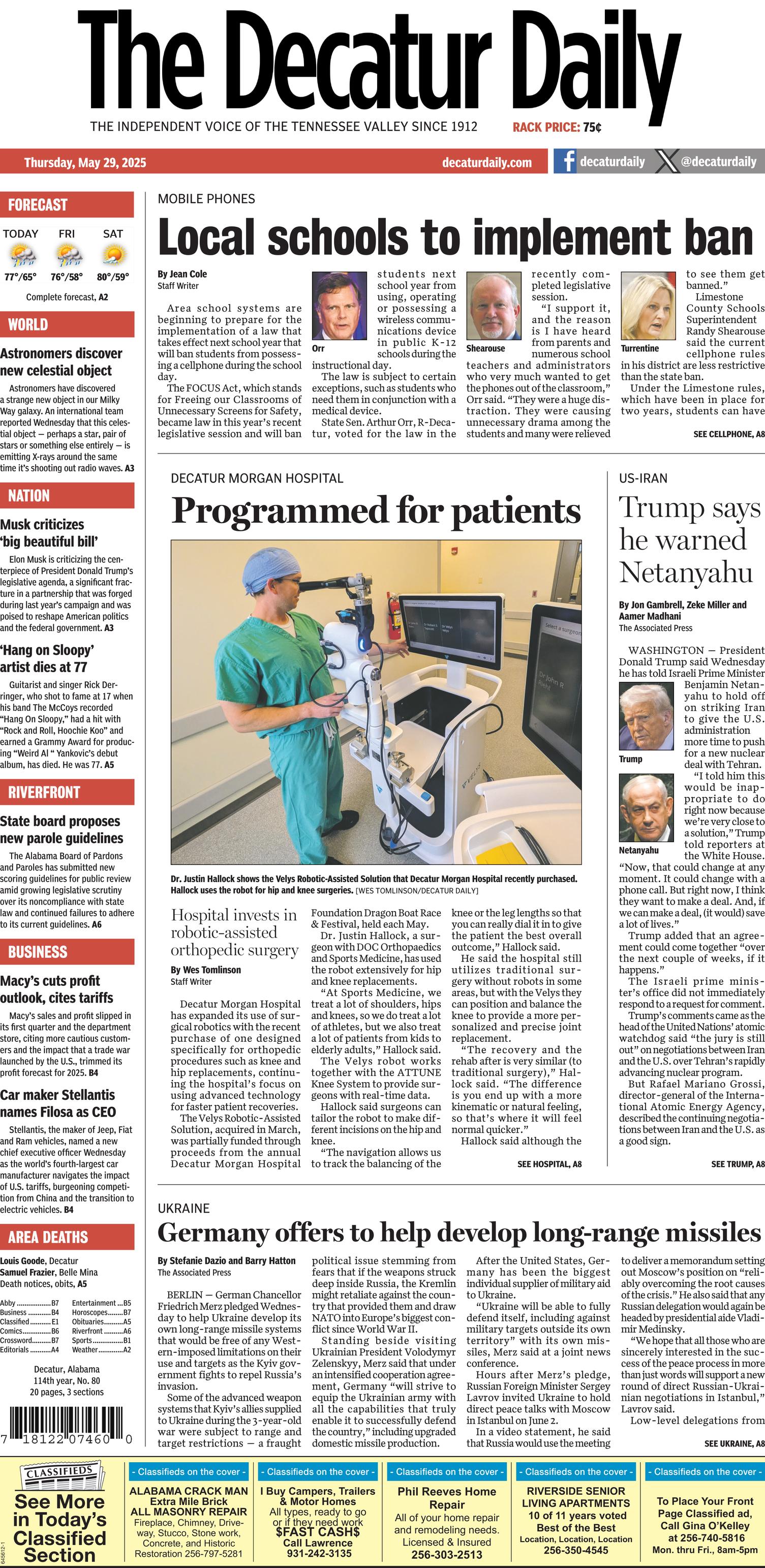 Prima-pagina-The-Decatur-Daily-oggi-edizione-di-oggi-20250529