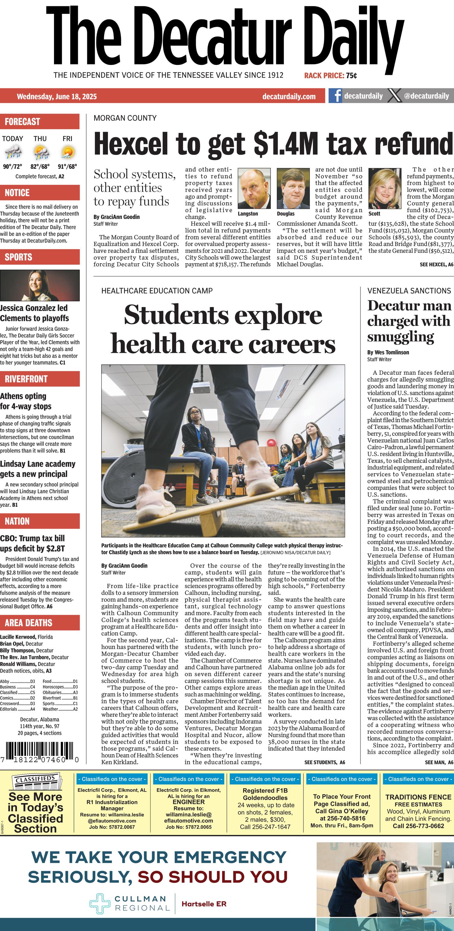 Prima-pagina-The-Decatur-Daily-oggi-edizione-di-oggi-20250618