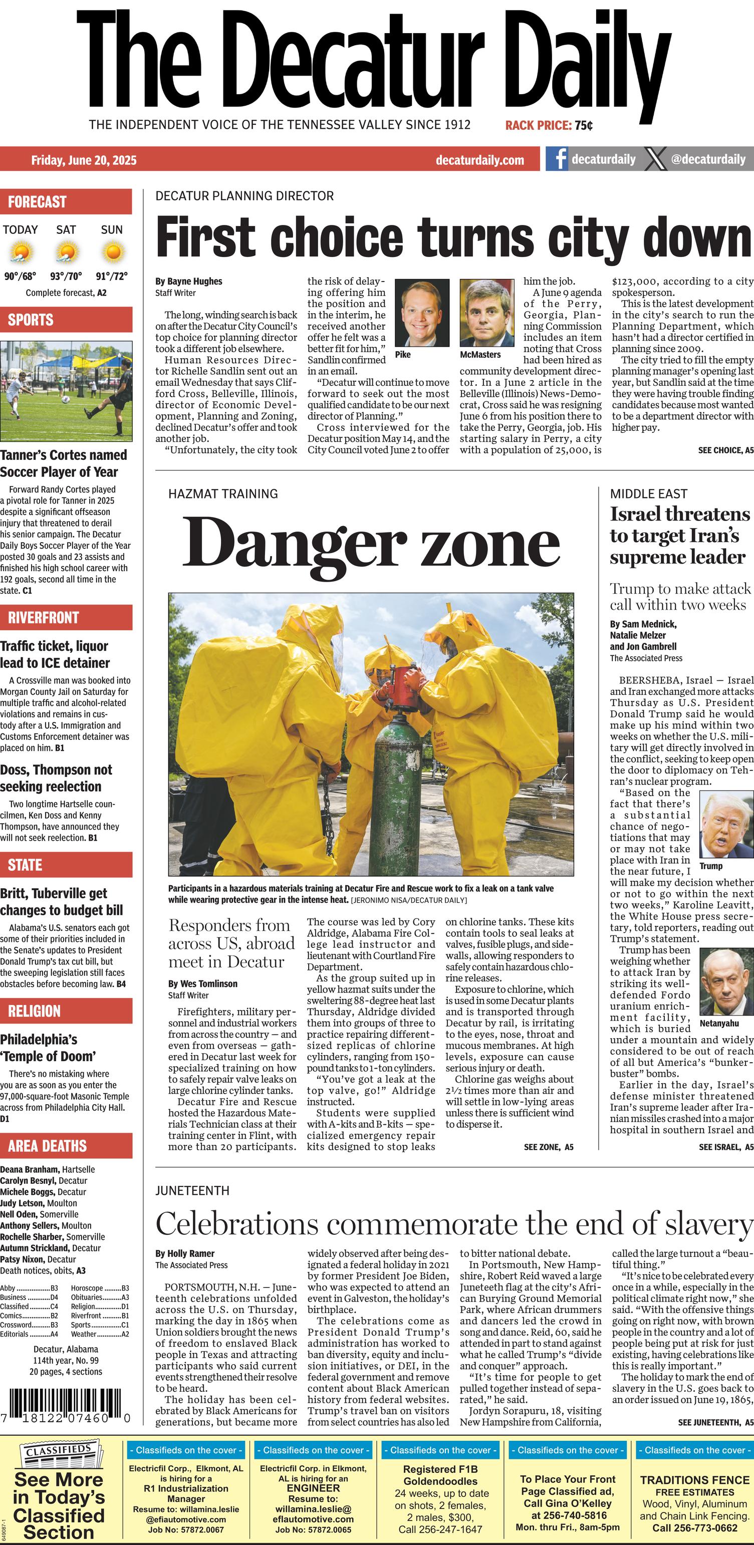 Prima-pagina-The-Decatur-Daily-oggi-edizione-di-oggi-20250620