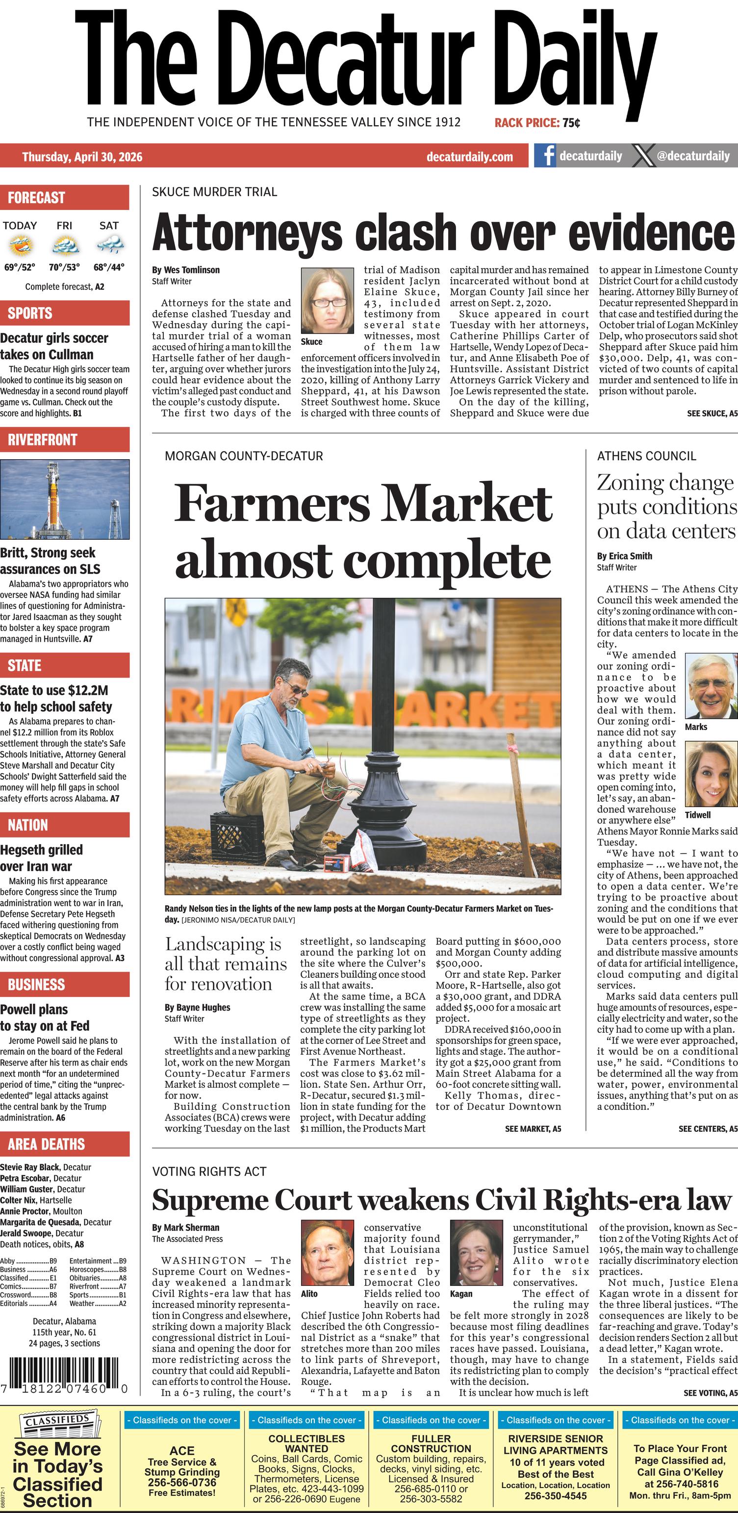 Prima-pagina-The-Decatur-Daily-oggi-edizione-di-oggi-20260430