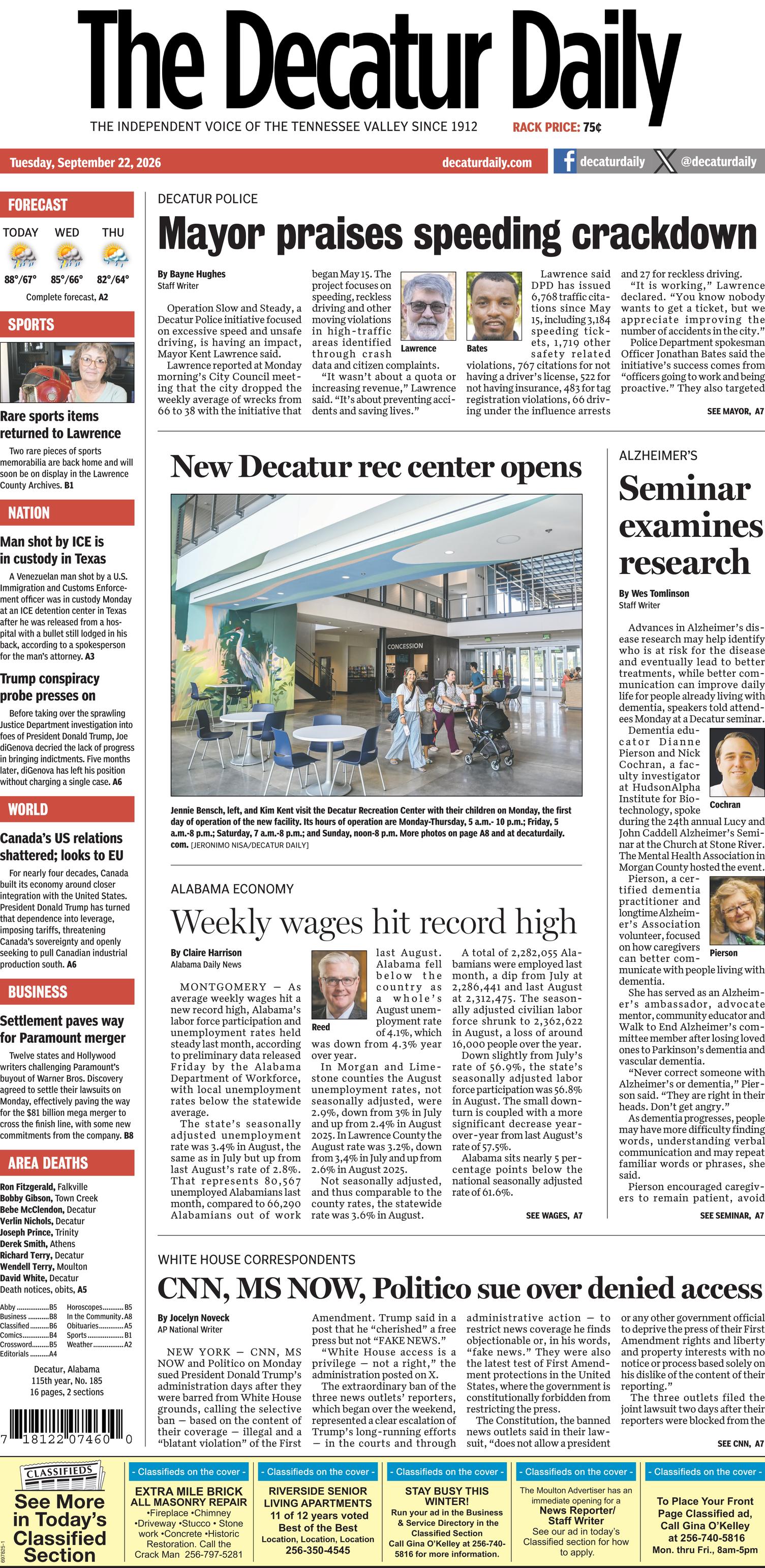 Prima-pagina-The-Decatur-Daily-oggi-edizione-di-oggi-20260922
