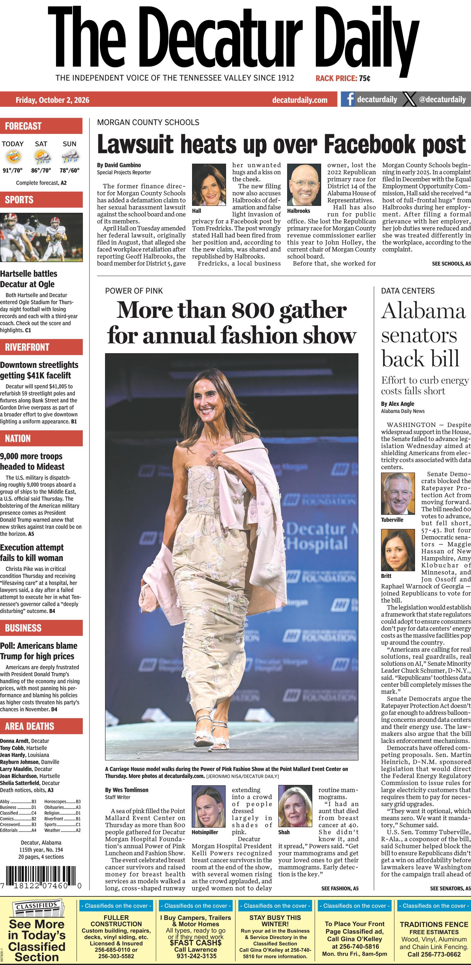 Prima-pagina-The-Decatur-Daily-oggi-edizione-di-oggi-20261002