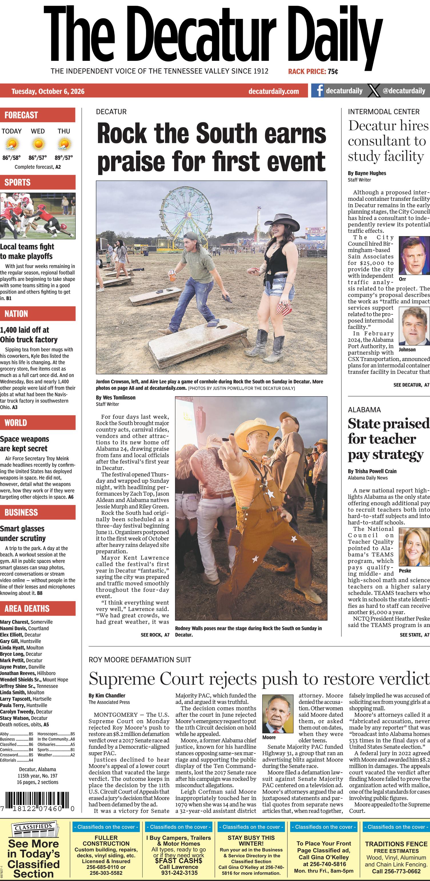 Prima-pagina-The-Decatur-Daily-oggi-edizione-di-oggi-20261006