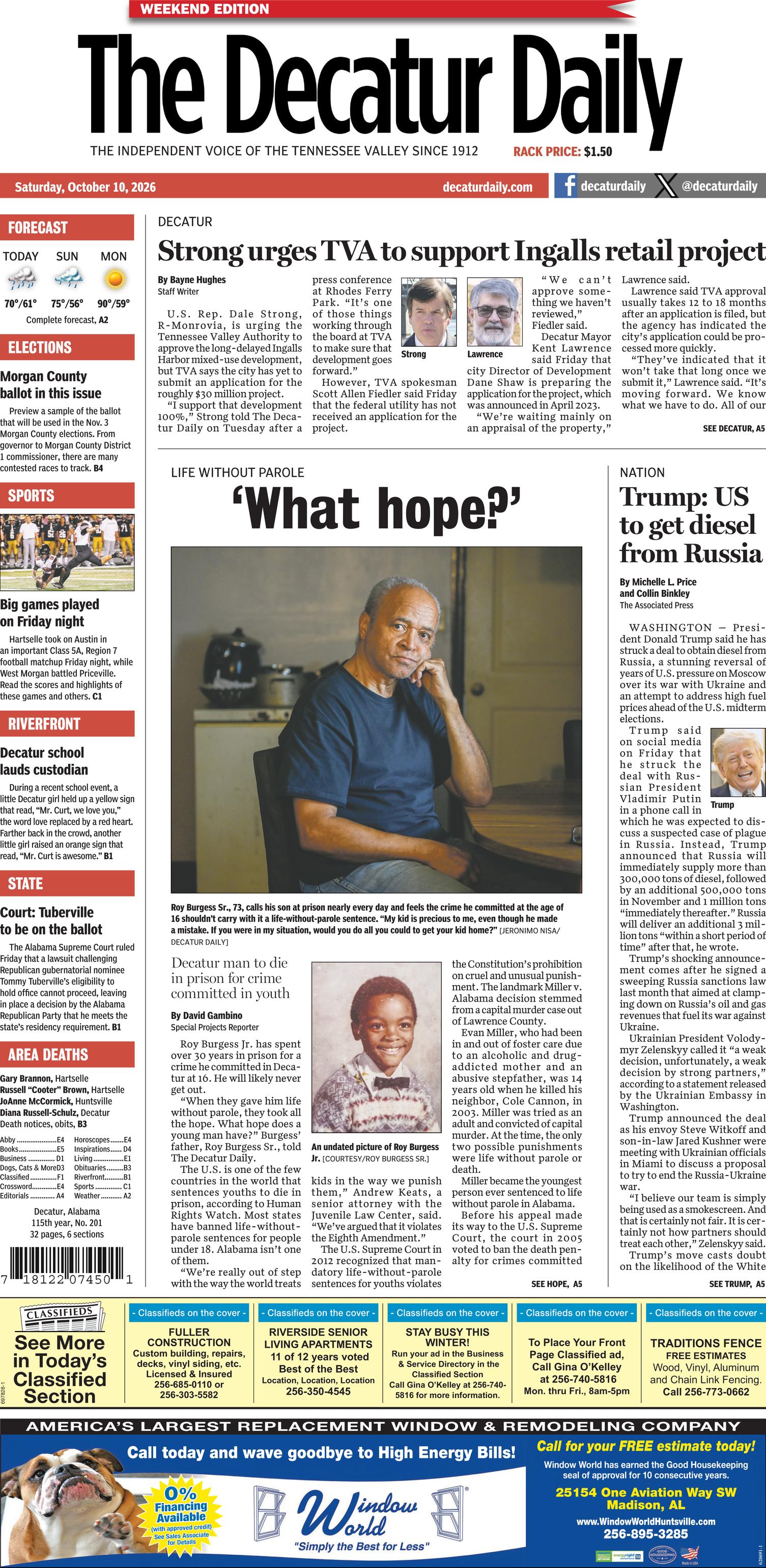 Prima-pagina-The-Decatur-Daily-oggi-edizione-di-oggi-20261010