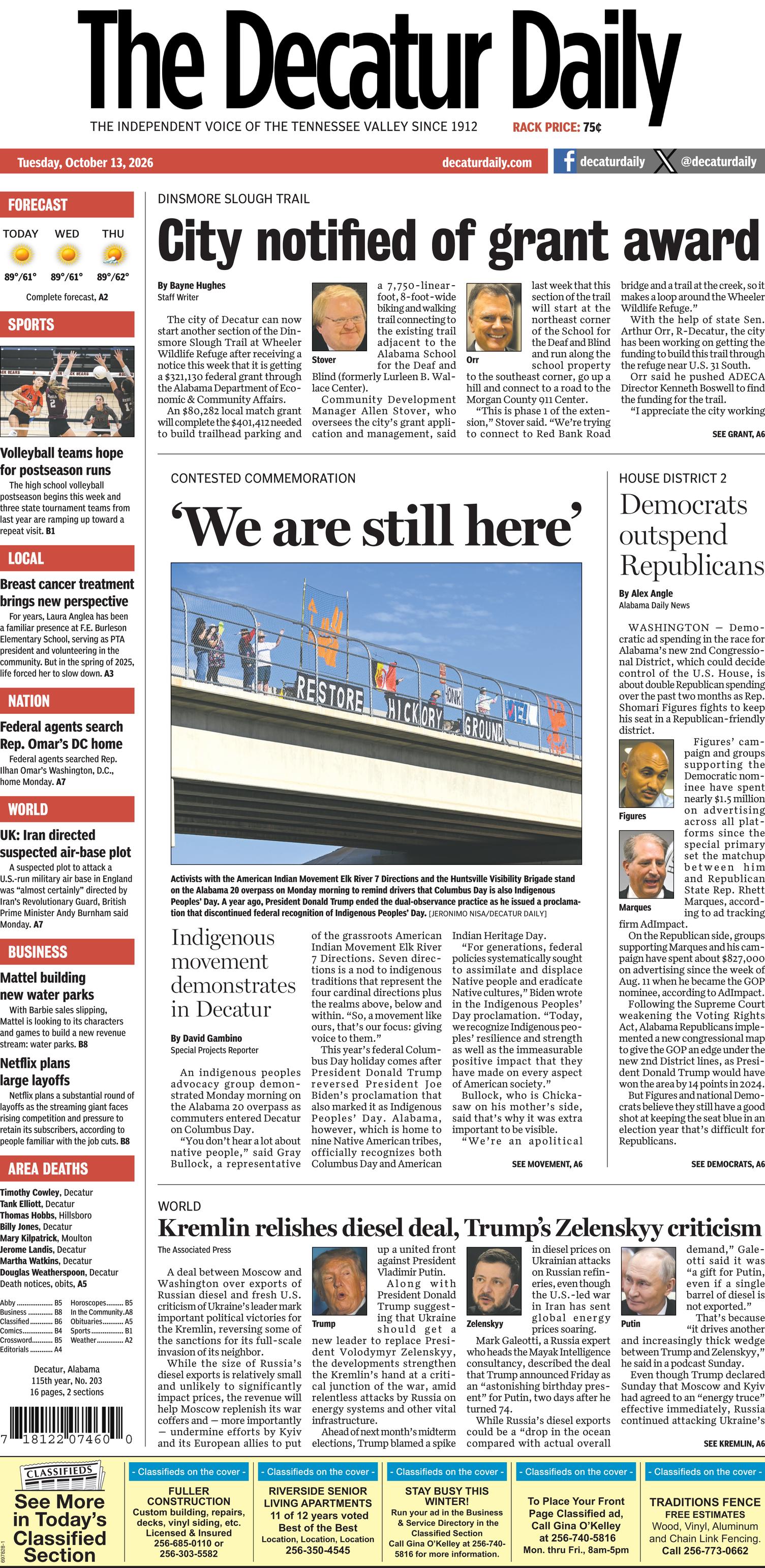 Prima-pagina-The-Decatur-Daily-oggi-edizione-di-oggi-20261013
