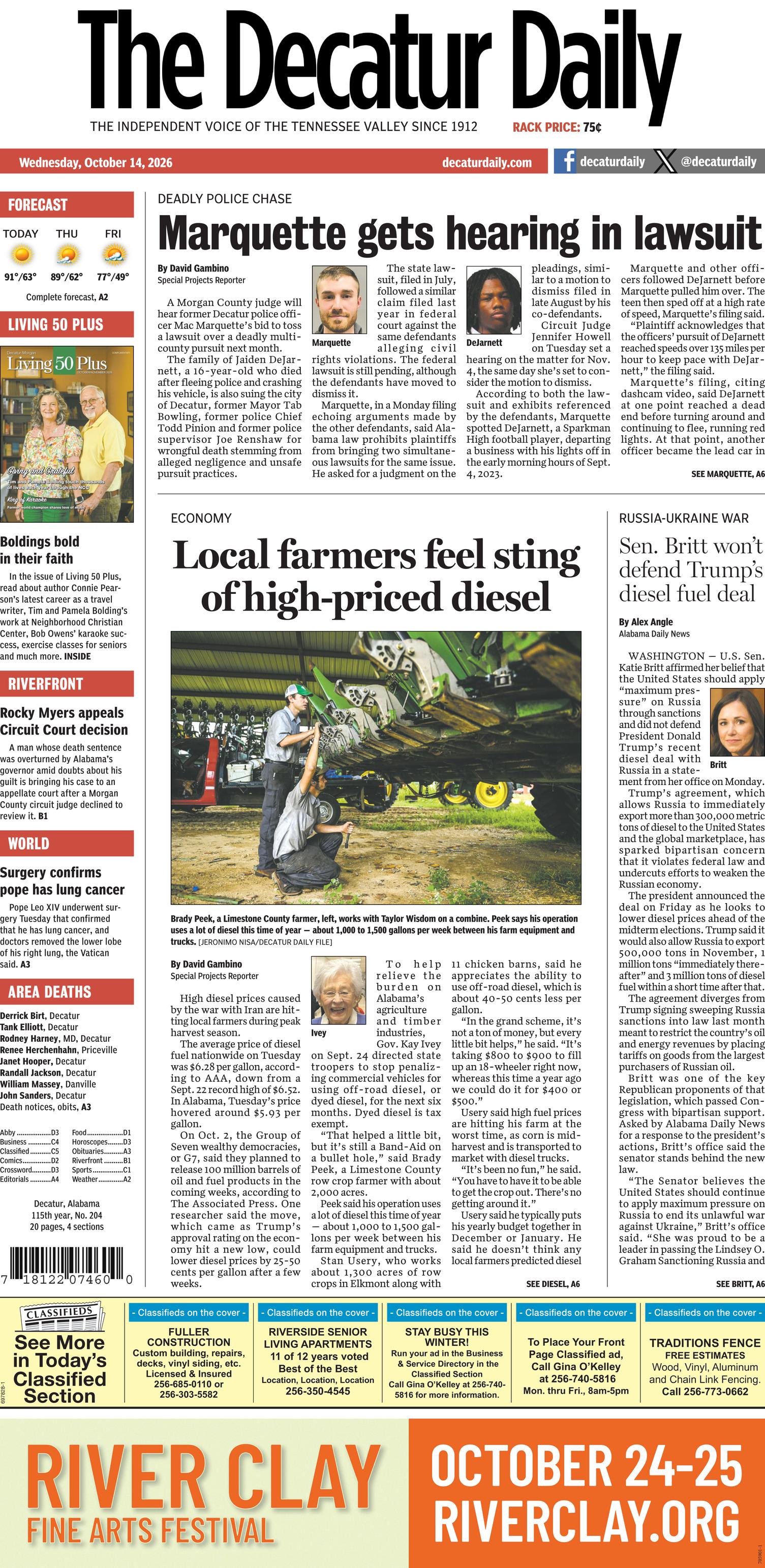 Prima-pagina-The-Decatur-Daily-oggi-edizione-di-oggi-20261014