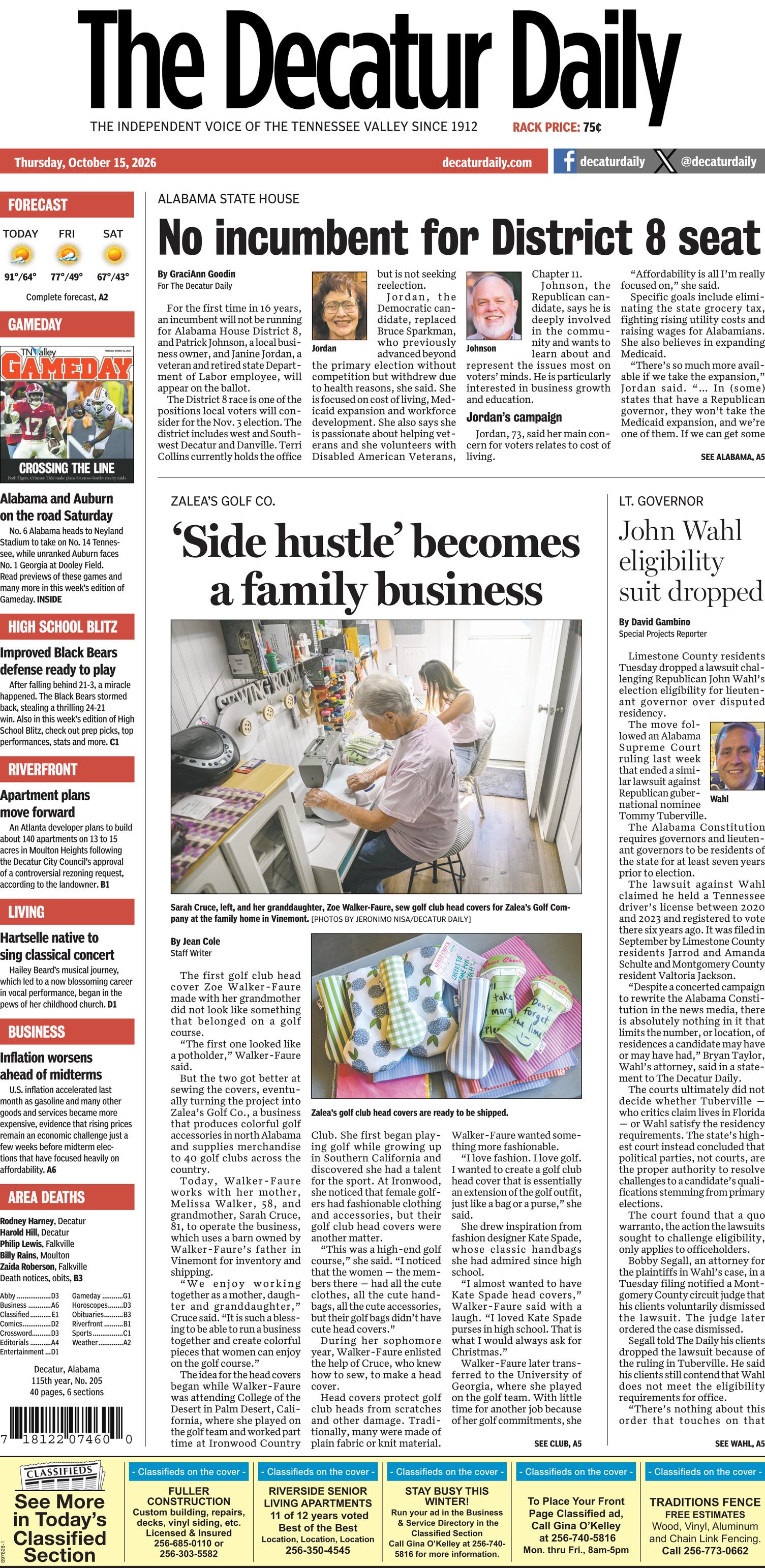 Prima-pagina-The-Decatur-Daily-oggi-edizione-di-oggi-20261015