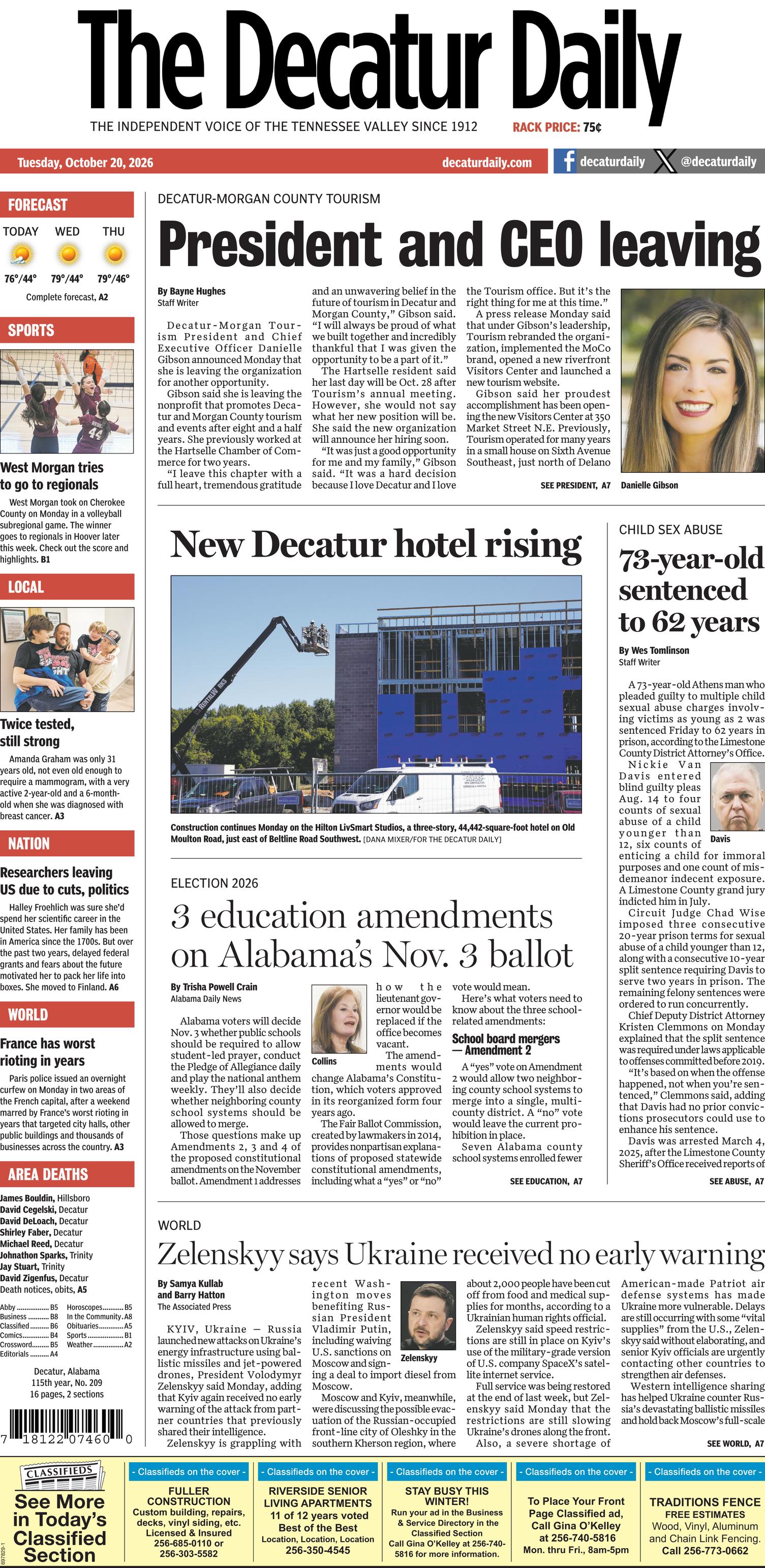 Prima-pagina-The-Decatur-Daily-oggi-edizione-di-oggi-20261020