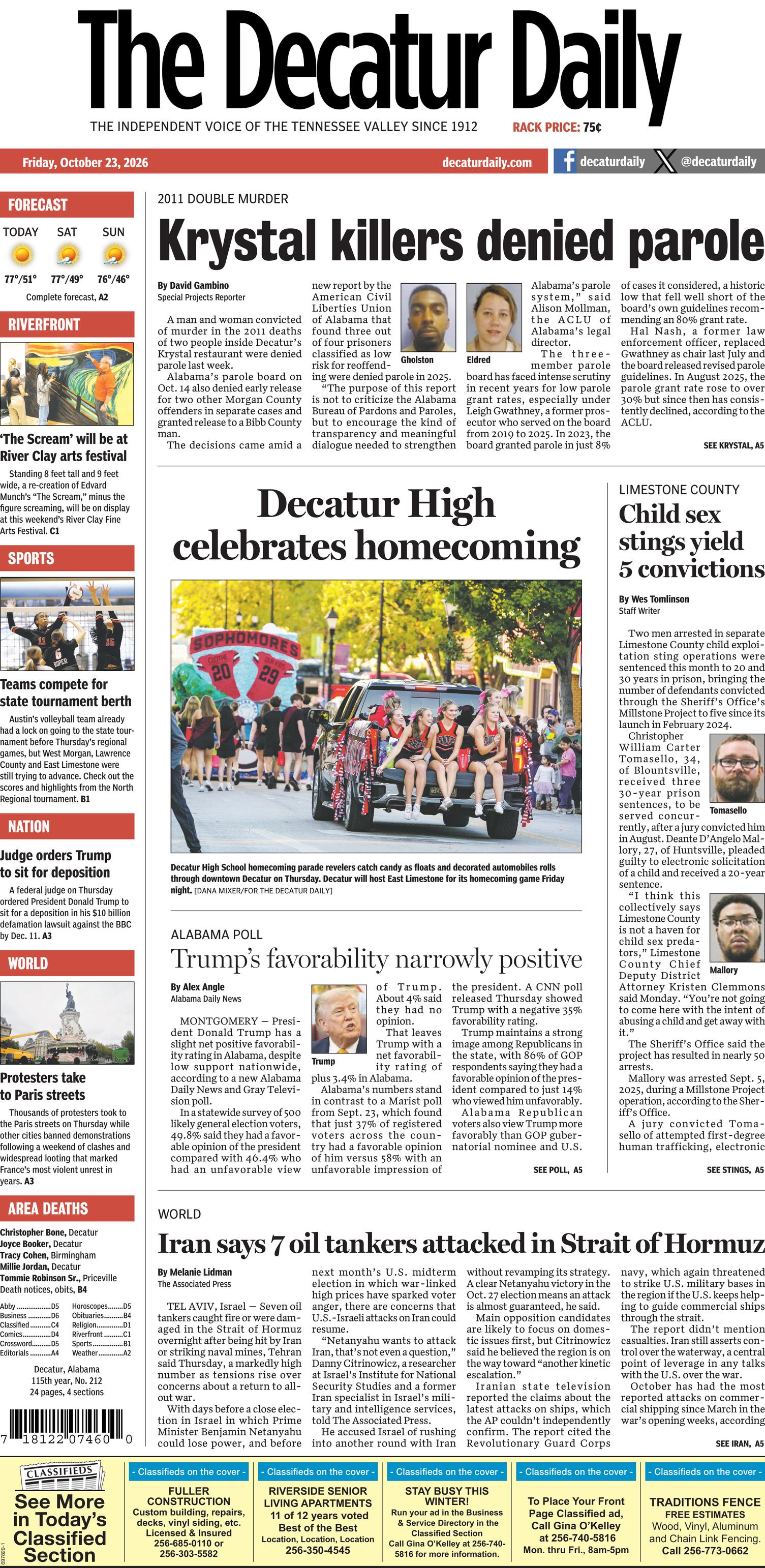 Prima-pagina-The-Decatur-Daily-oggi-edizione-di-oggi-20261023