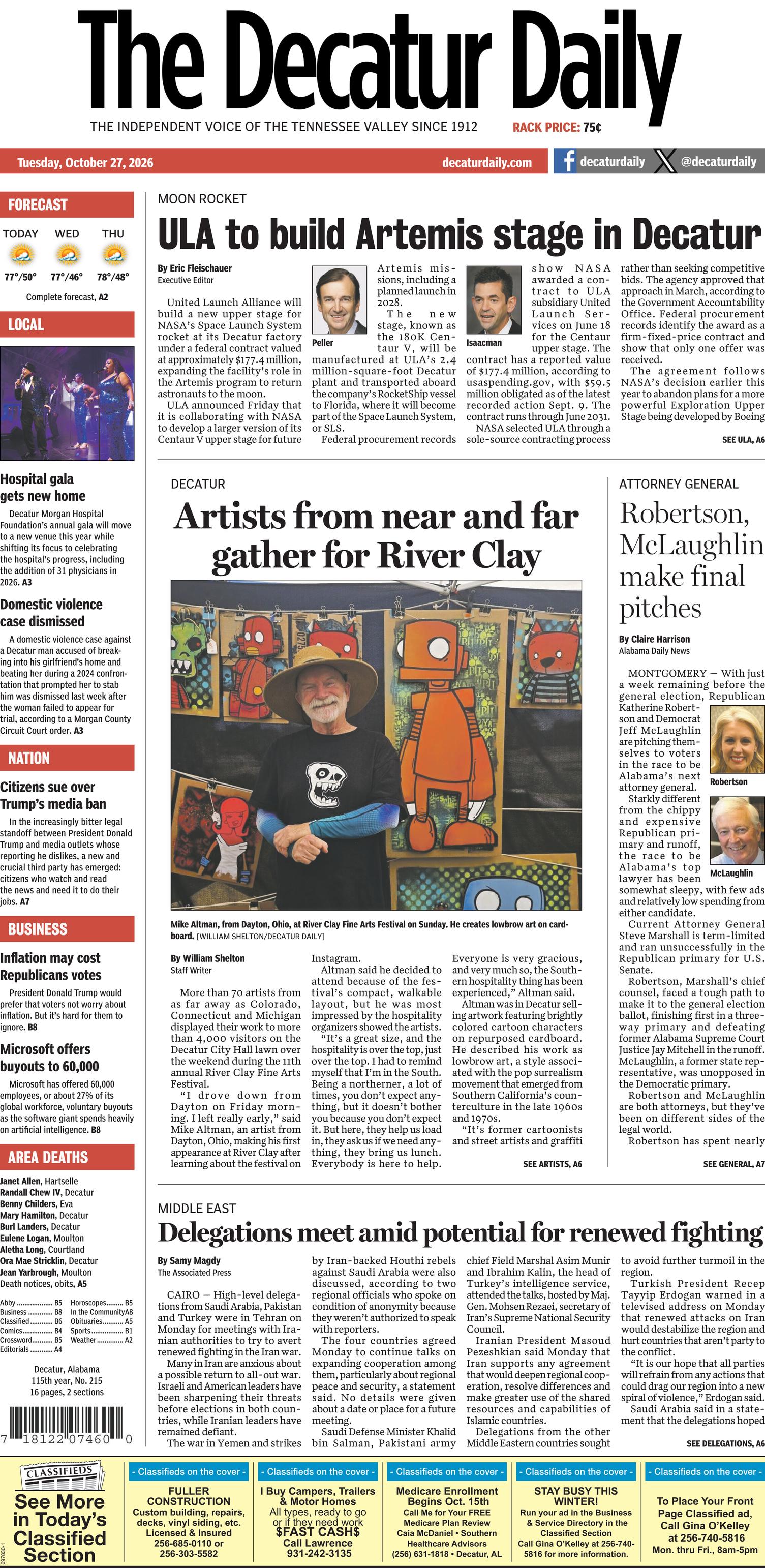 Prima-pagina-The-Decatur-Daily-oggi-edizione-di-oggi-20261027