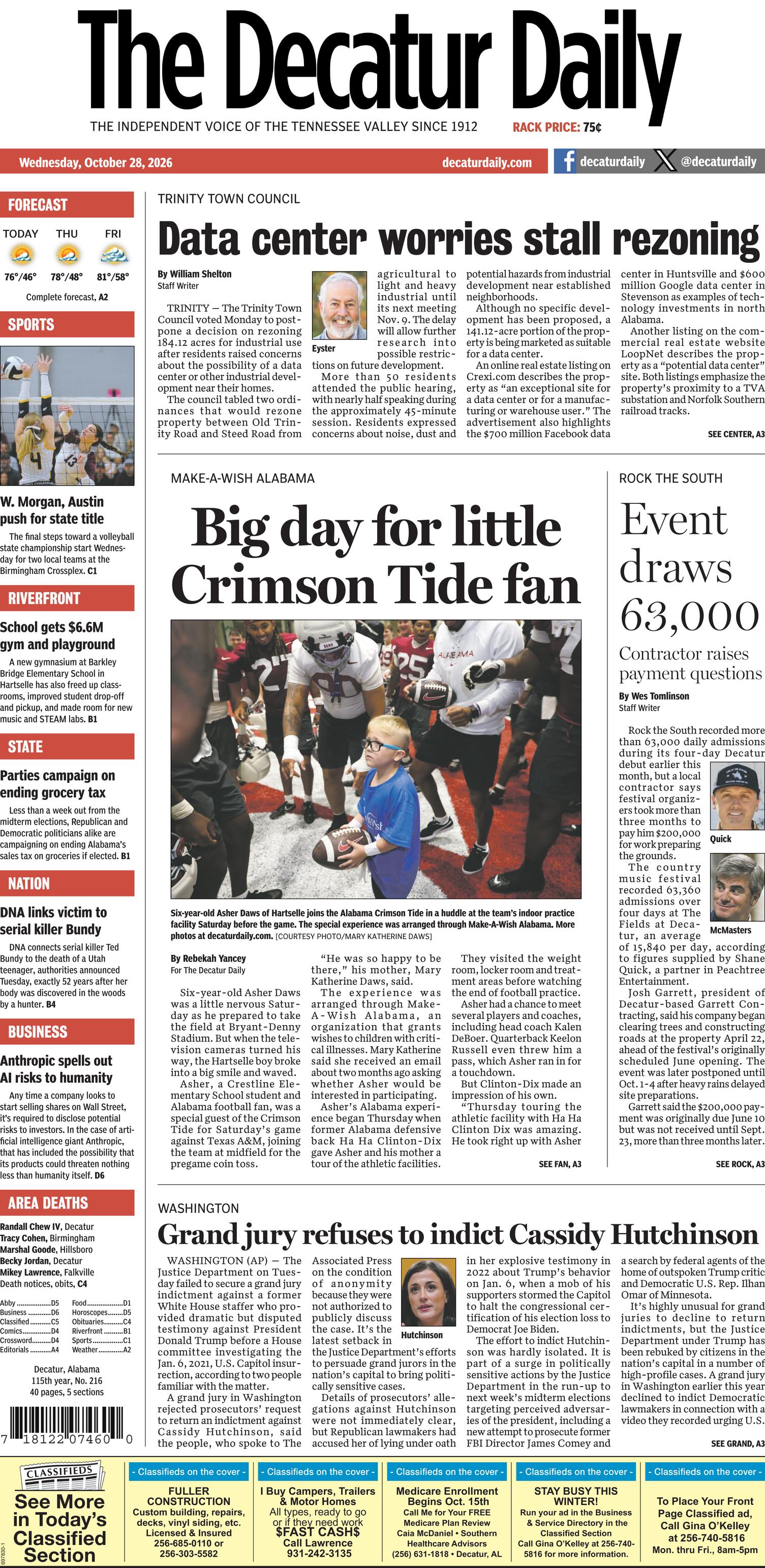 Prima-pagina-The-Decatur-Daily-oggi-edizione-di-oggi-20261028