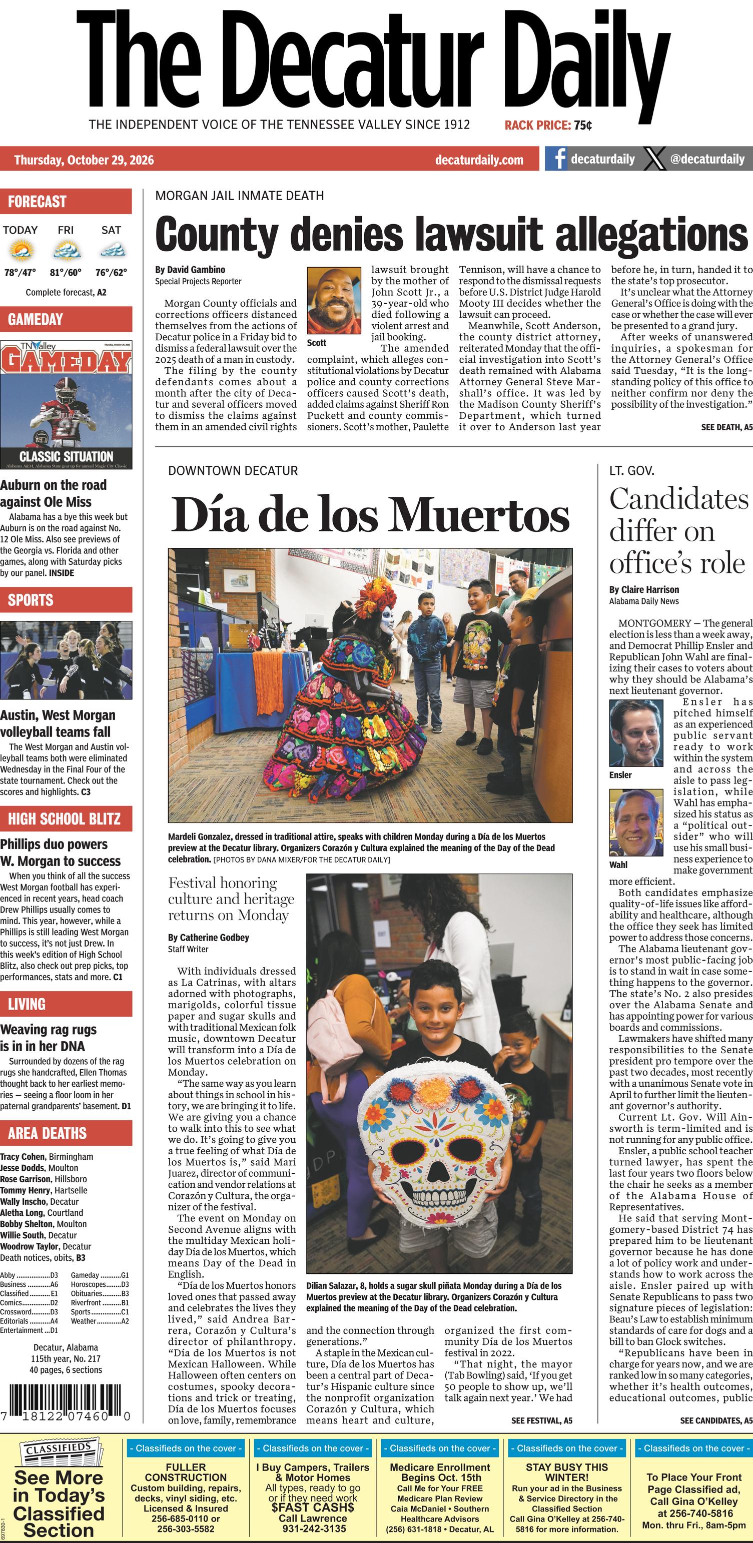 Prima-pagina-The-Decatur-Daily-oggi-edizione-di-oggi-20261029