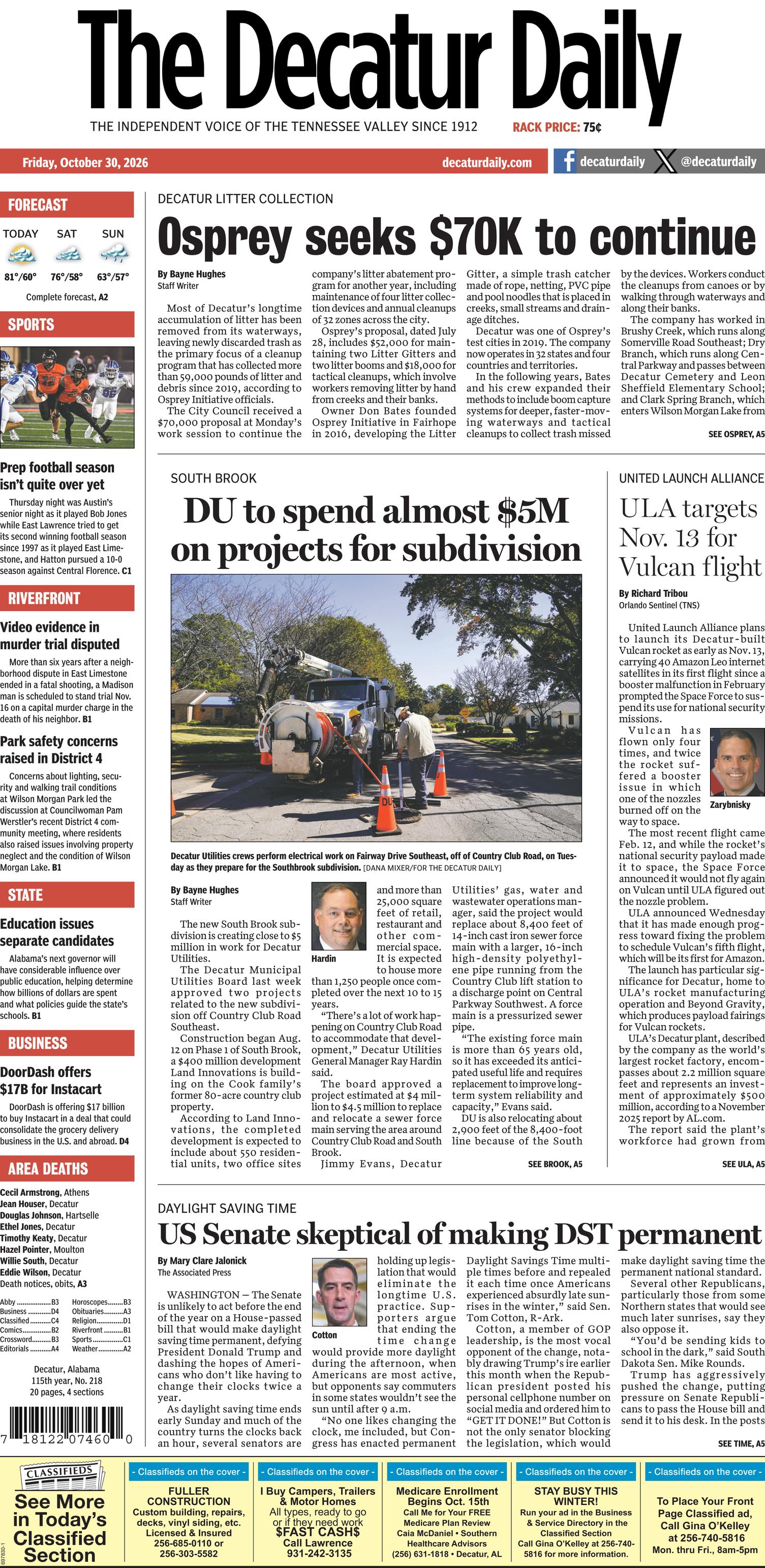 Prima-pagina-The-Decatur-Daily-oggi-edizione-di-oggi-20261030