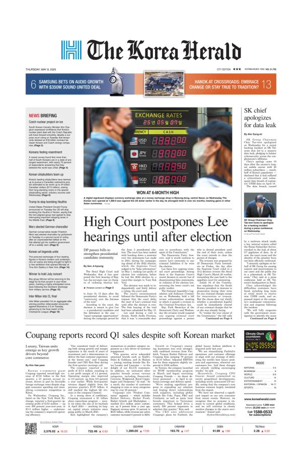Prima-pagina-The-Korea-Herald-oggi-edizione-di-oggi-20250508