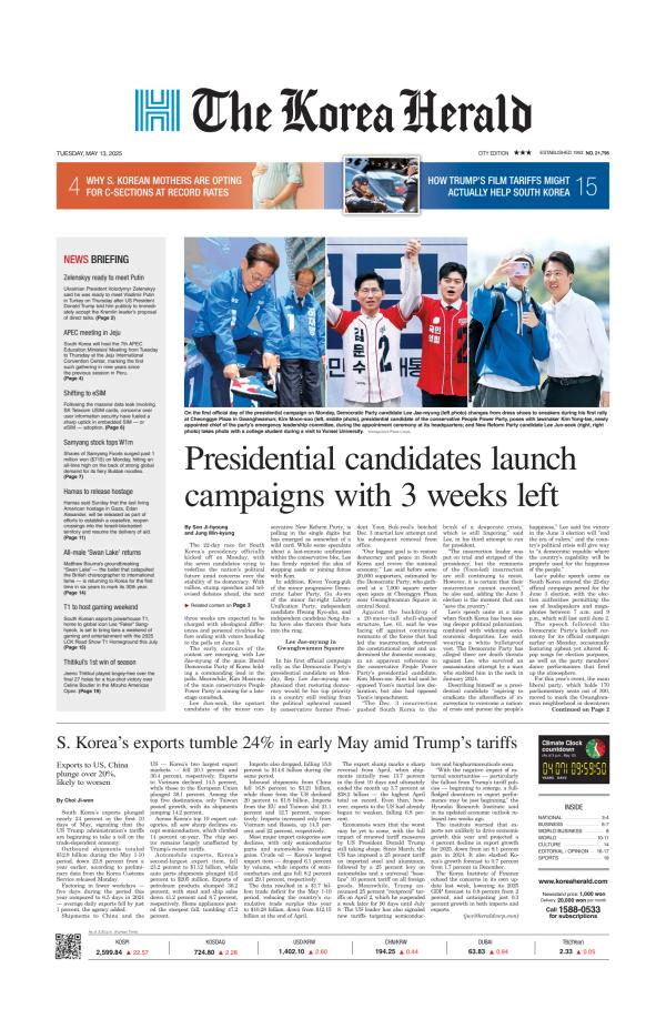Prima-pagina-The-Korea-Herald-oggi-edizione-di-oggi-20250513